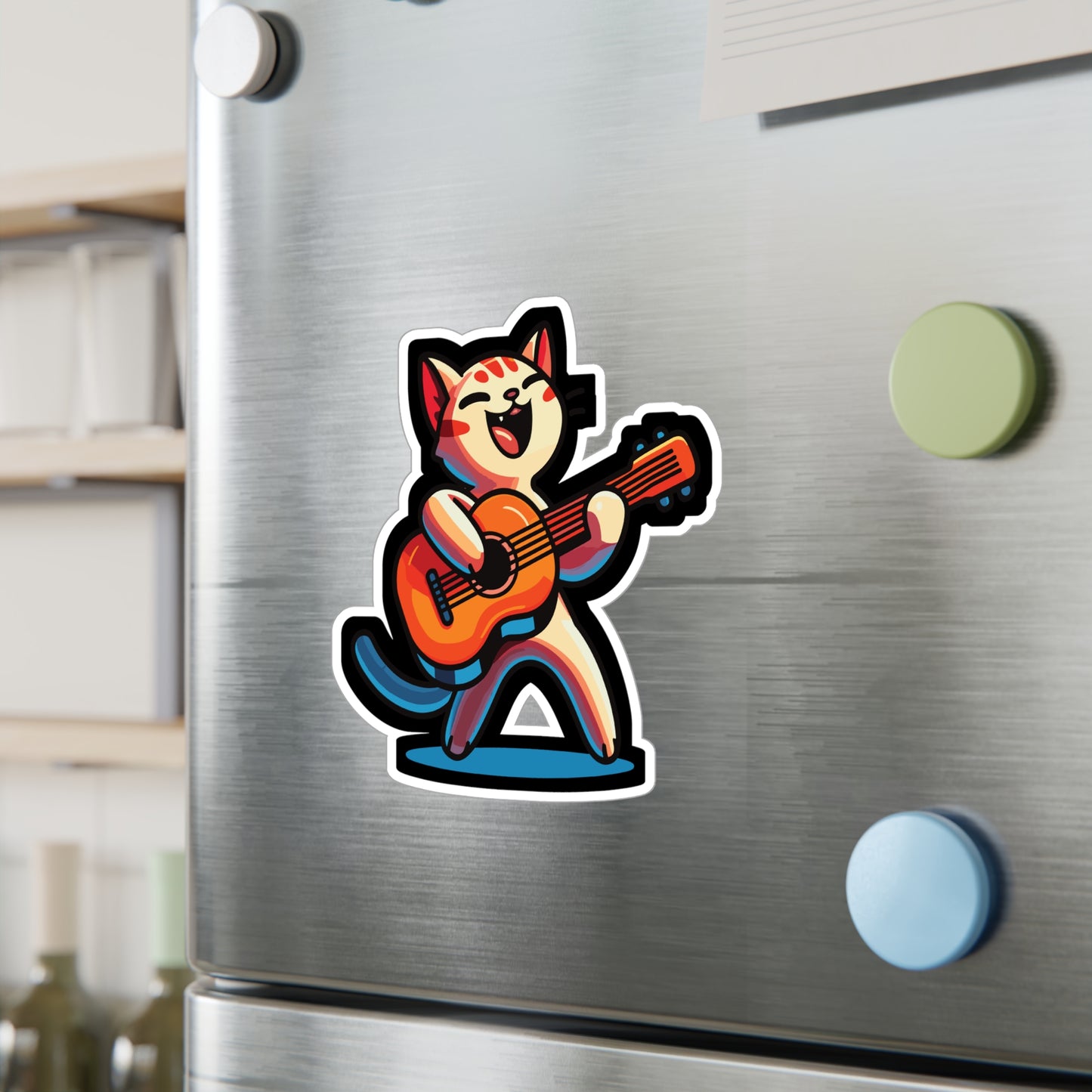 Musician Cat Violin - Guitar Sticker for Car Window Laptop Sticker. Water Bottle Sticker, Vinyl Player Decal, Music Sticker - Guitar Gift