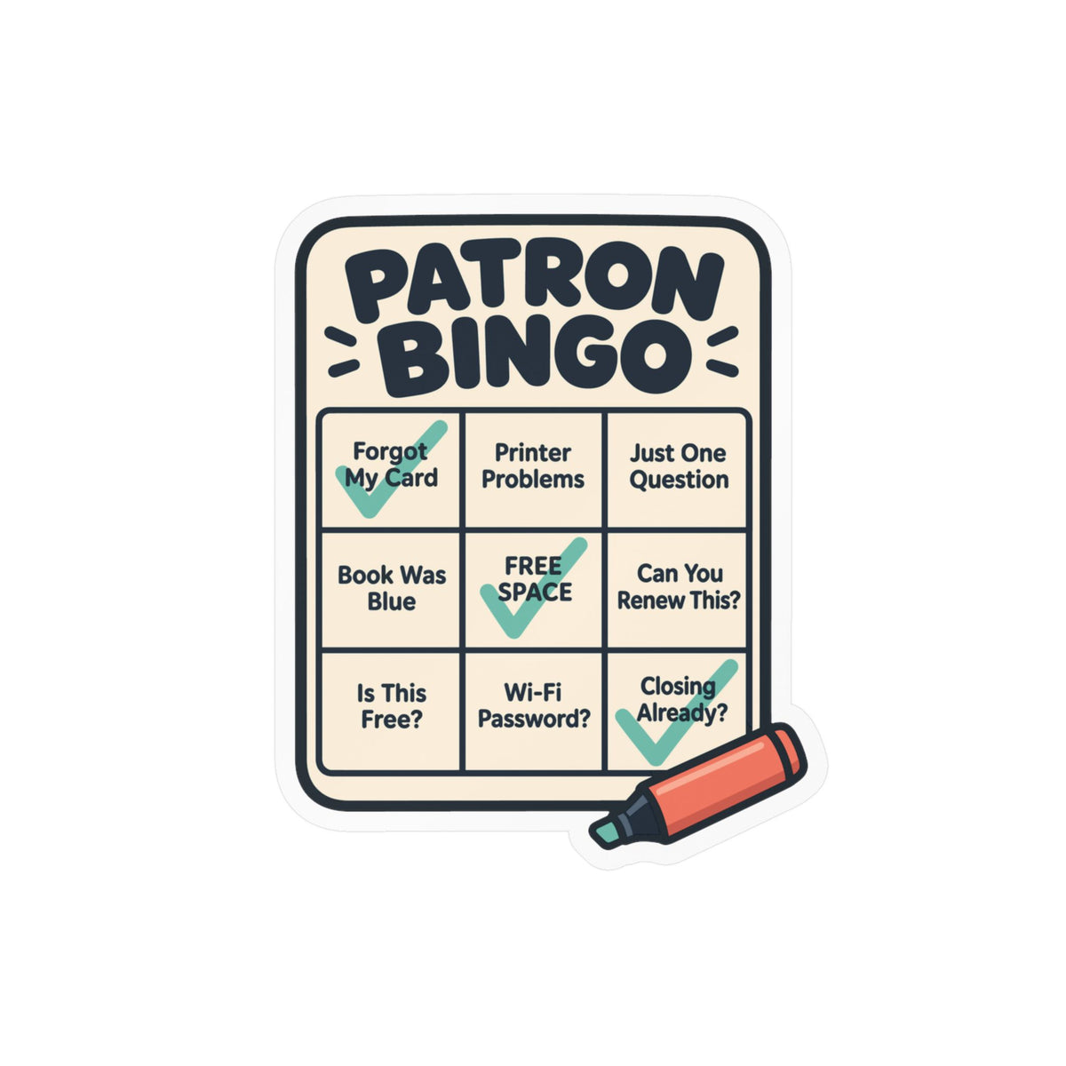 Librarian Sticker - Patron Bingo with a Fabulous Magical Unicorn, Decals for Laptop and Water Bottle