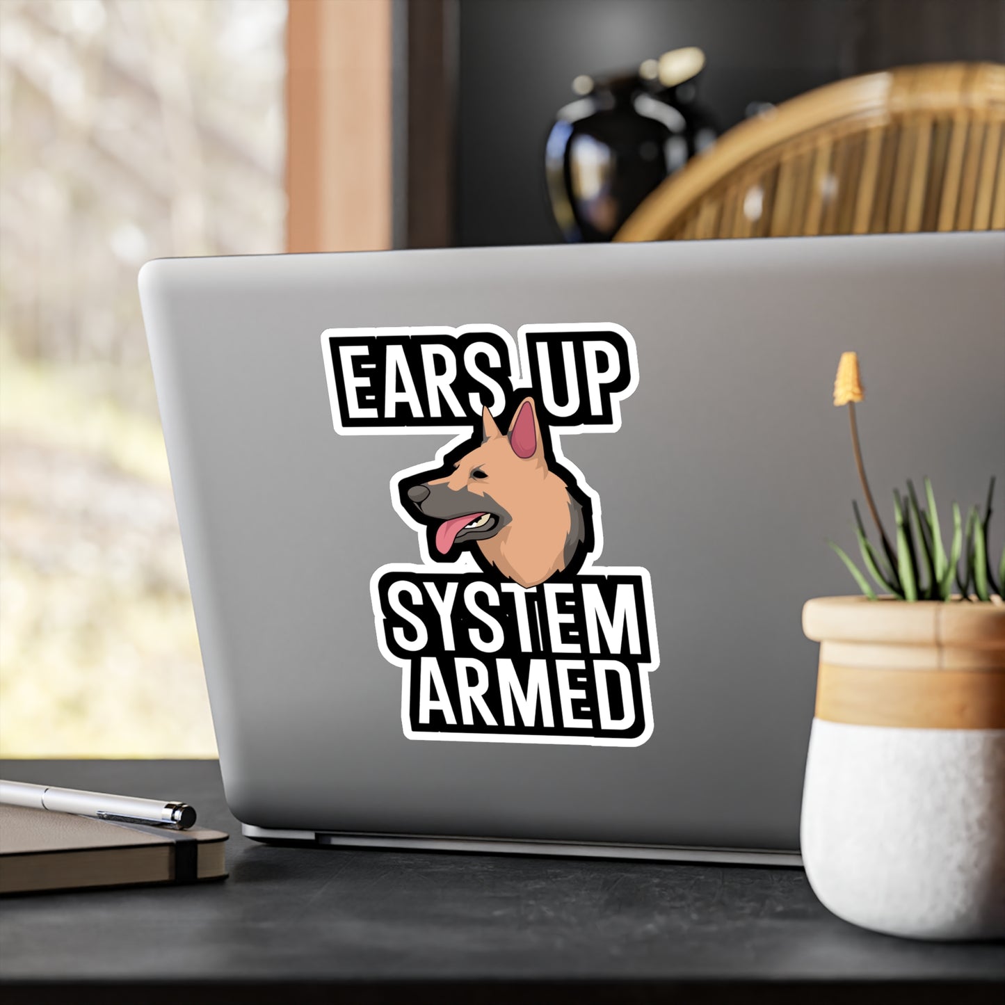 Ears up system armed - German shepherd Sticker for Car, Wall, Laptop, Window, Truck German shepherd Gift Vinyl German shepherds Decal Sticker