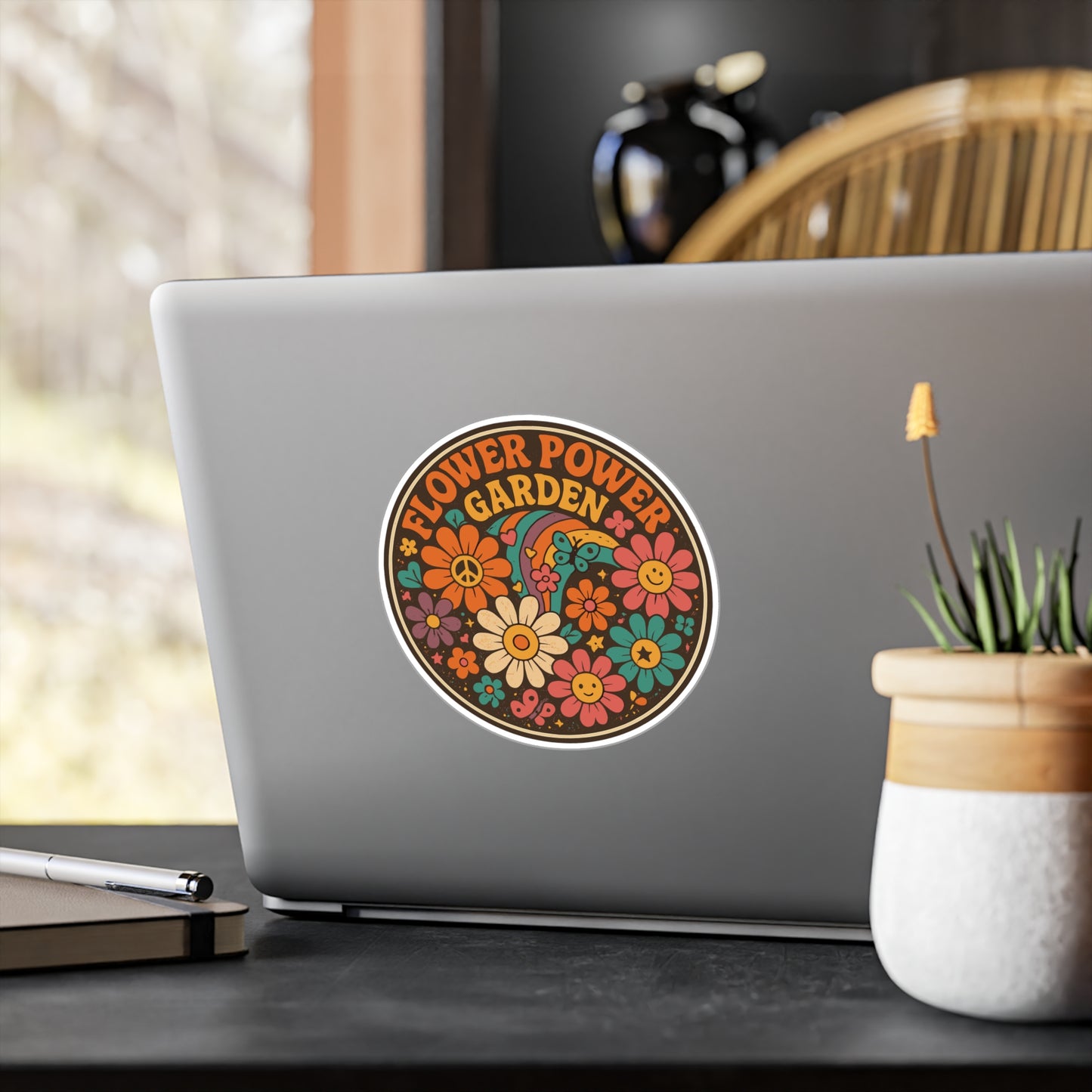 Retro Sticker "Flower Power Garden" – Psychedelic Groovy Vintage Decals for Laptop, Water Bottle, Waterproof Vinyl, Fun Hippie Design