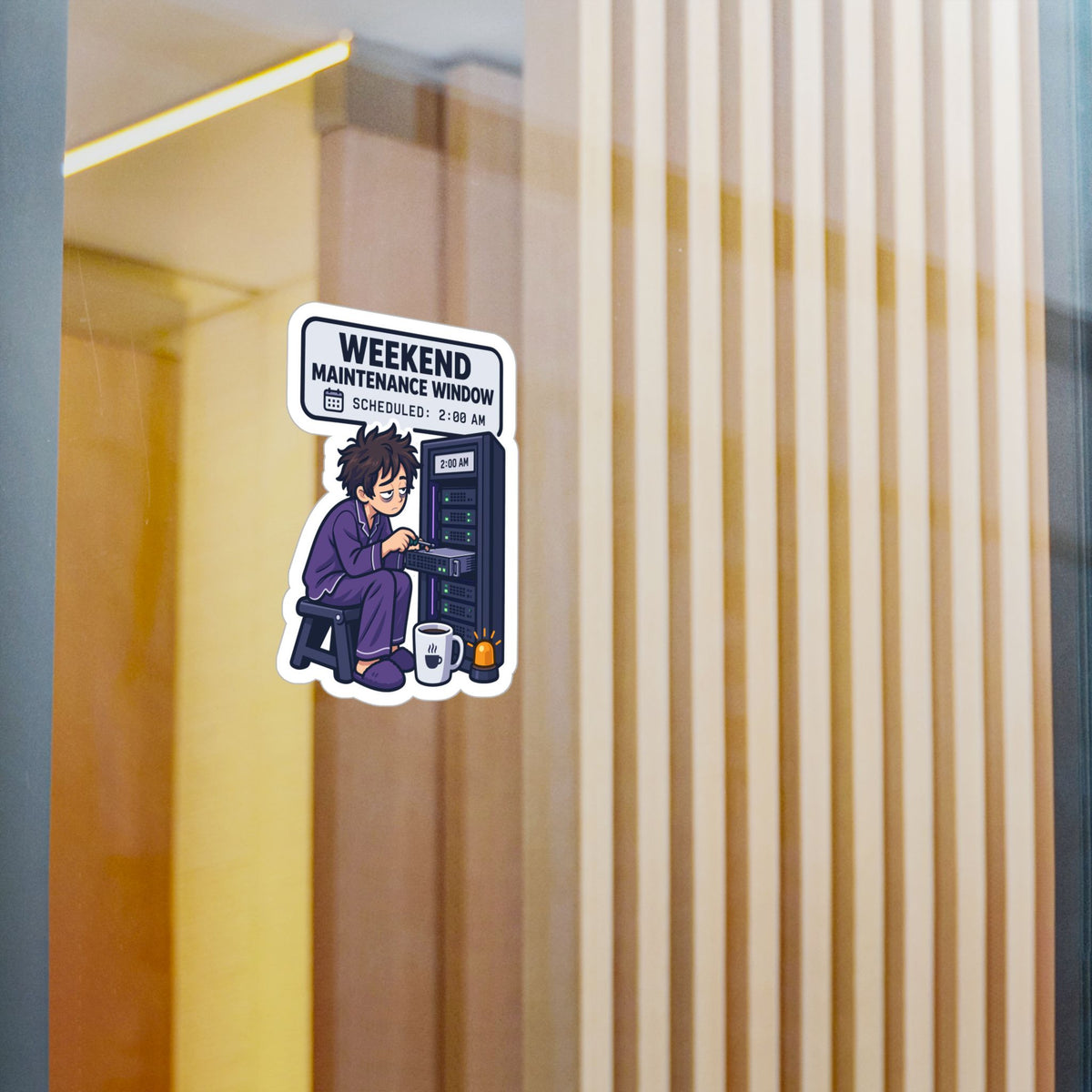 Tech Sticker - Weekend Maintenance Window with Reboot Button and Bandage Design, Decals for Laptop and Water Bottle