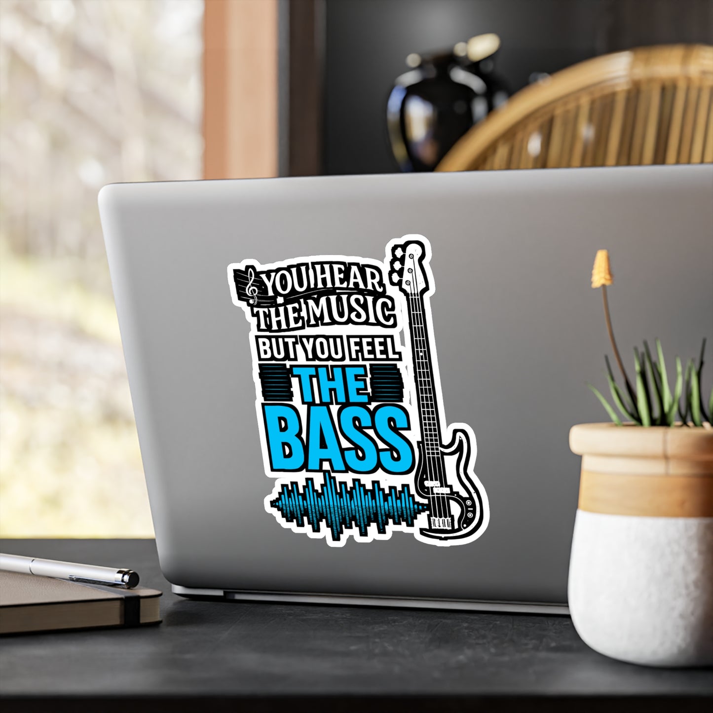 You Hear the Music but Feel the Bass – Guitar Sticker for Laptop or Water Bottle | Vinyl Bass Player Decal, Musician Gift