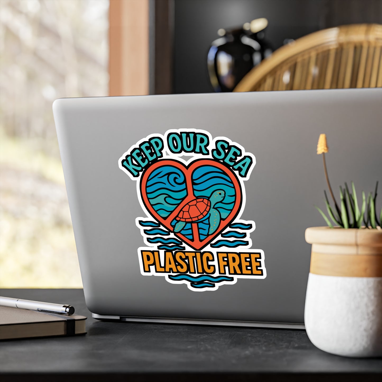 Keep Our Sea Plastic Free – Turtle Sticker for Laptop, Water Bottle & Eco-Friendly Gifts