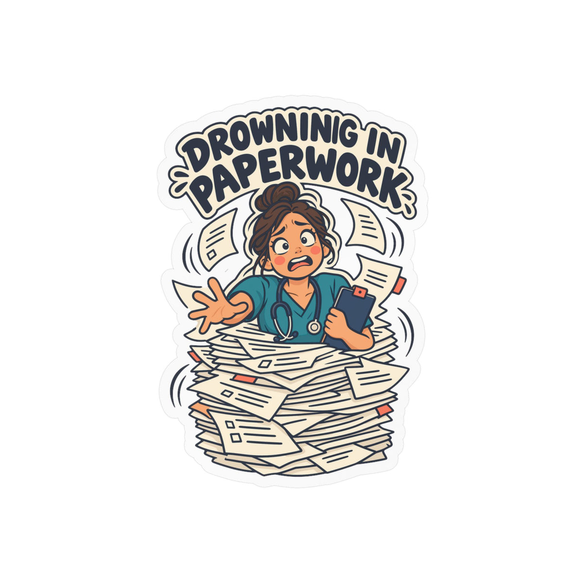 Nurse Sticker “Drowning in Paperwork” Nursing Student Vinyl Decals for Laptop, Water Bottle, Waterproof
