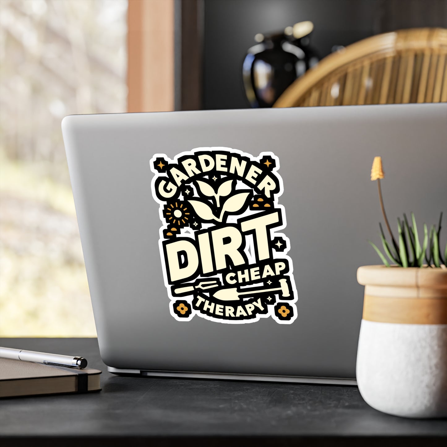 Gardener Dirt Cheap Therapy - Gardening Sticker for Laptop Sticker. Water Bottle Sticker, Vinyl Landscaper Decal - Gardening Gift