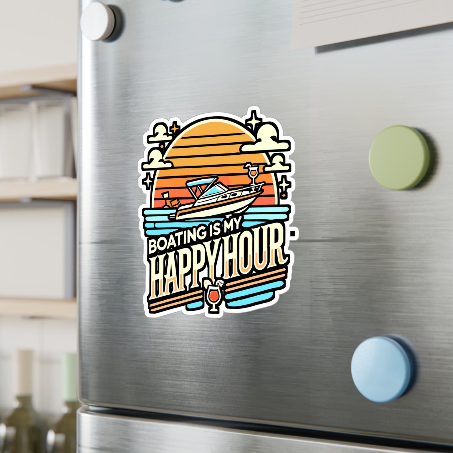 Boating Is My Happy Hour – Vinyl Boating Sticker for Laptop or Water Bottle | Sailing Gift, Nautical Decal