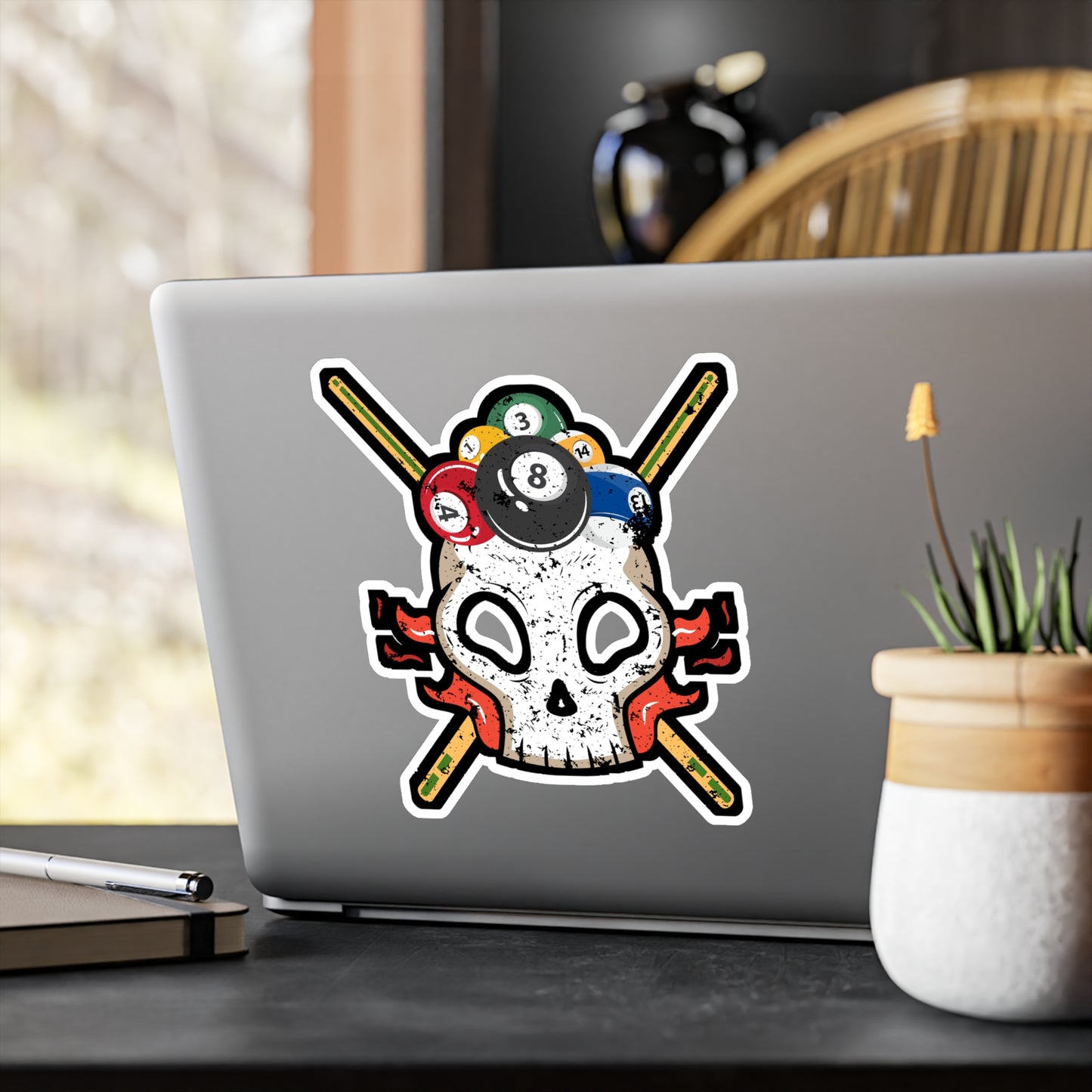 Skull with Biilierd Balls - Billiards Sticker for Laptop Sticker. Water Bottle Sticker, Vinyl Pool Decal - Billiards Gift