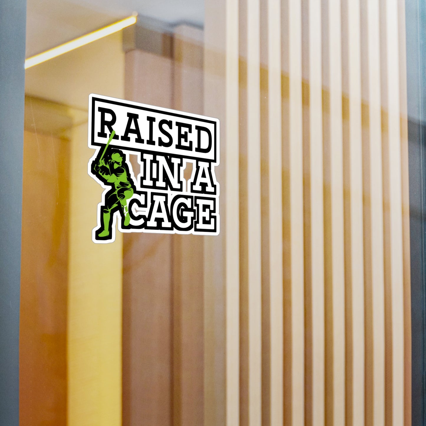 Raised In A Cage - Baseball Sticker for Wall Car Window Laptop Sticker. Water Bottle Sticker, Vinyl Softball Decal, Game Sticker - Baseball Gift