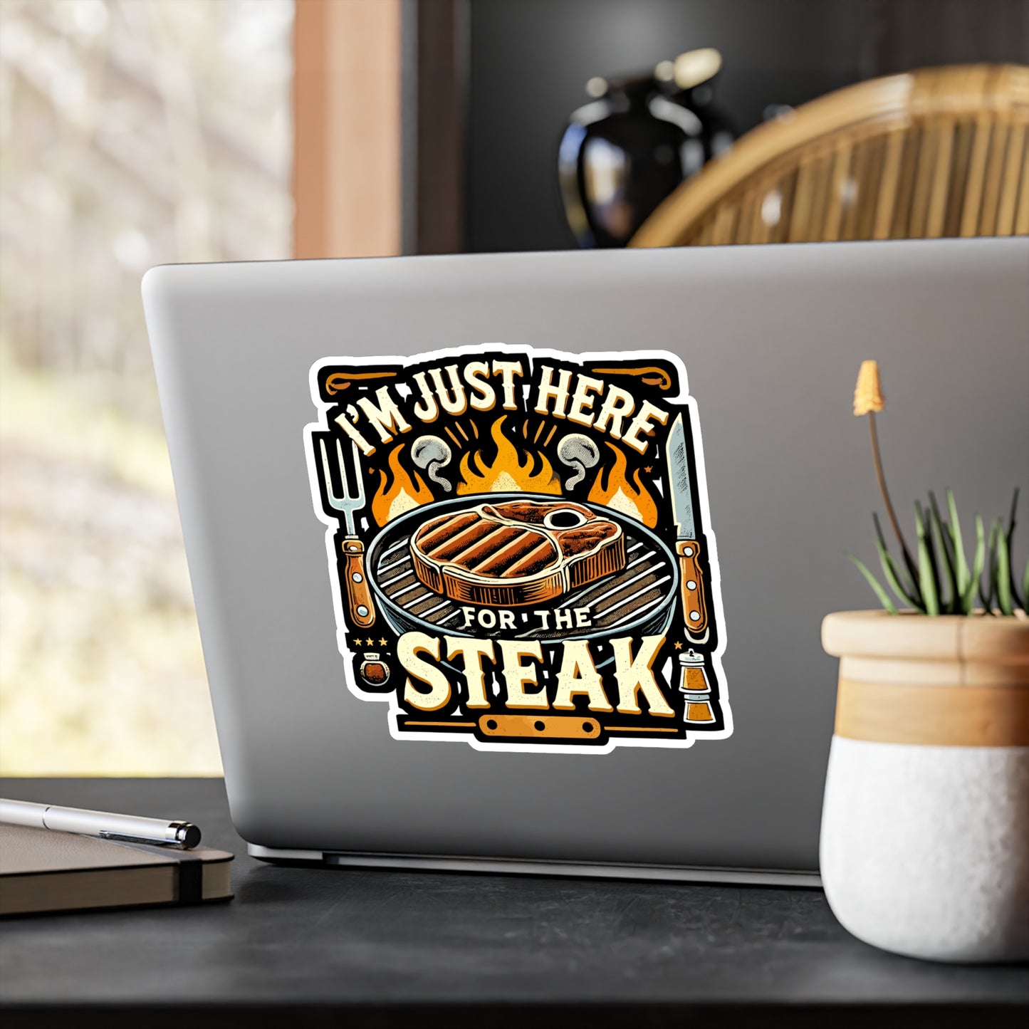 I'm Just Here For The Steak - Steak Sticker for Laptop Sticker. Water Bottle Sticker, Vinyl BBQ Decal - Steak Gift