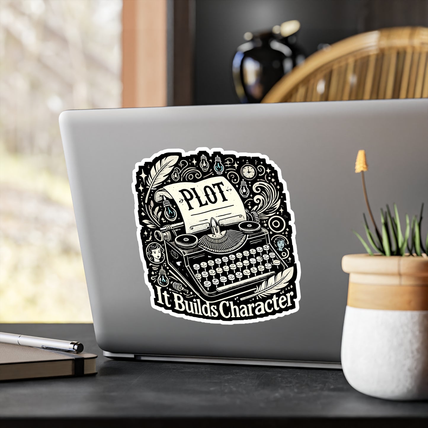 Plot It Builds Character - Writer Sticker for Laptop Sticker. Water Bottle Sticker, Vinyl Content writer Decal - Writer Gift