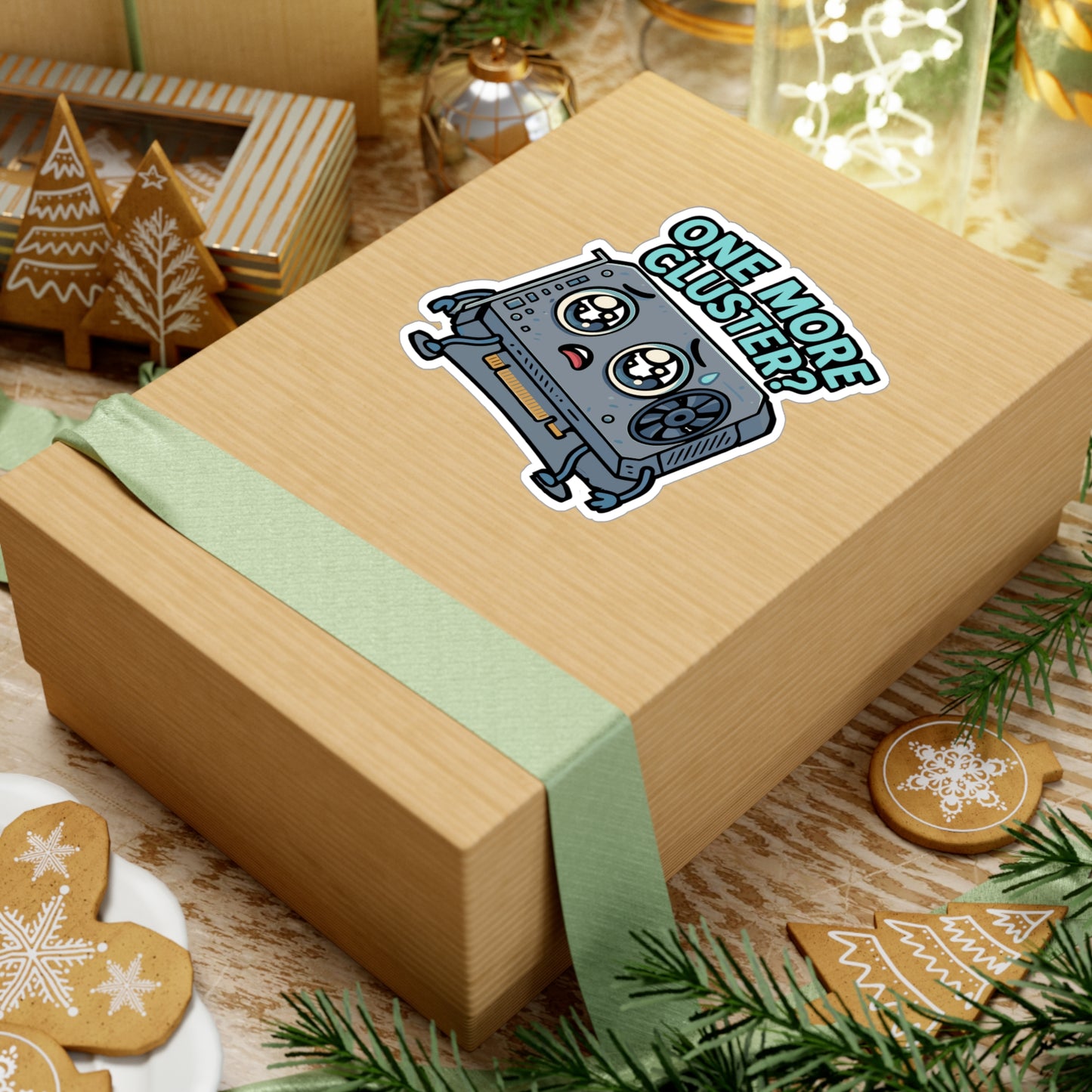 GPU Sticker "One More Cluster" – Cute Cartoon Eyes Begging Design, Vinyl Decals for Laptop or Water Bottle, Waterproof, Fun Tech Gift