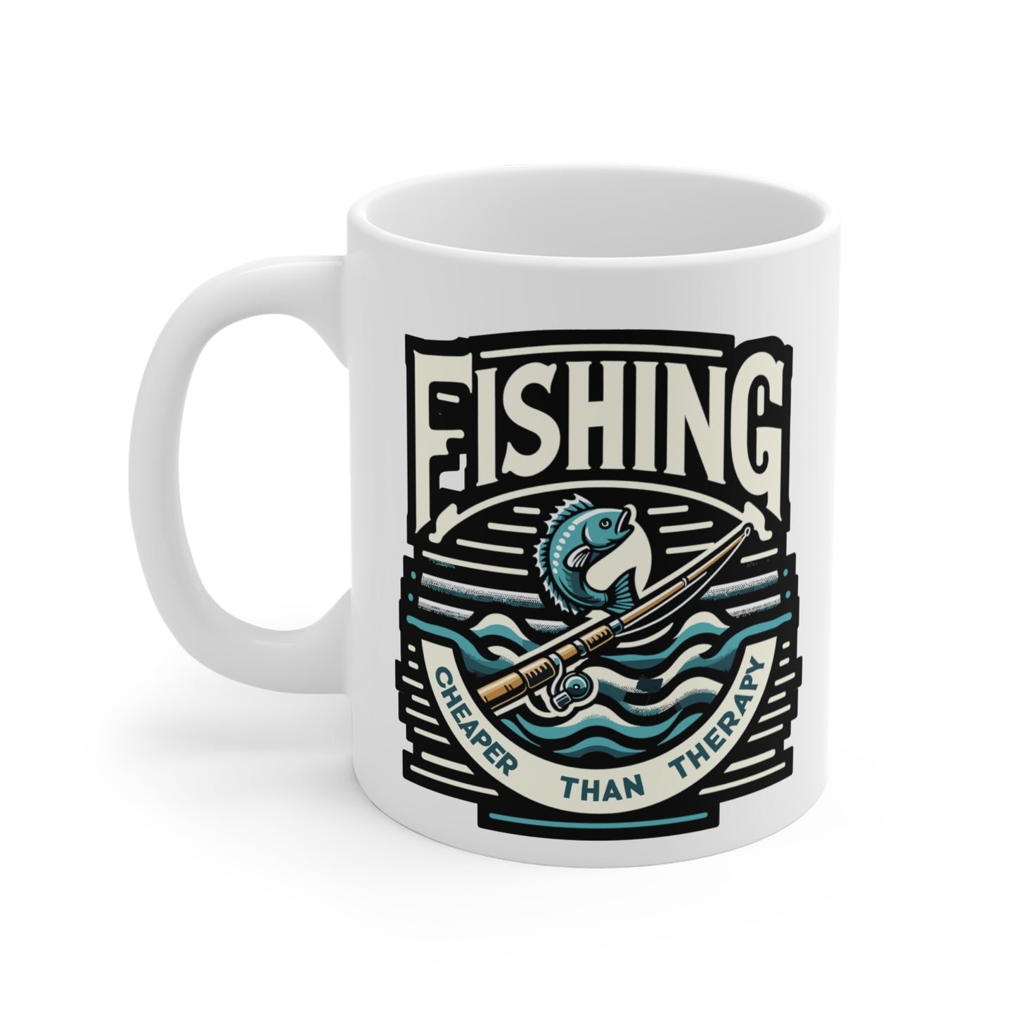 Fishing cheaper than therapy - Fishing Mug for Coffee 11oz. Fishing Cup, White ceramic, Angling Mug, Lake Tea Cup - Fishing Gift