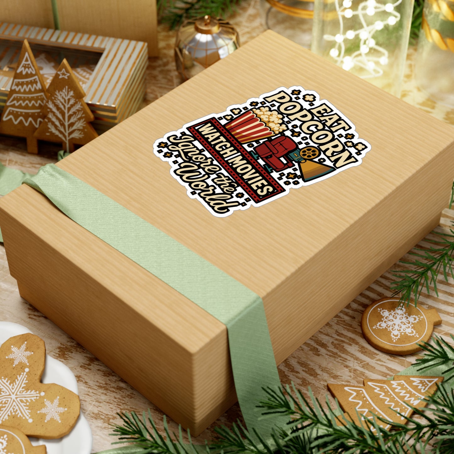 Eat Popcorn Watch Movies Ignore the World - Movies Sticker for Laptop or Water Bottle - Gift for Film Lovers, Movie Night Fans