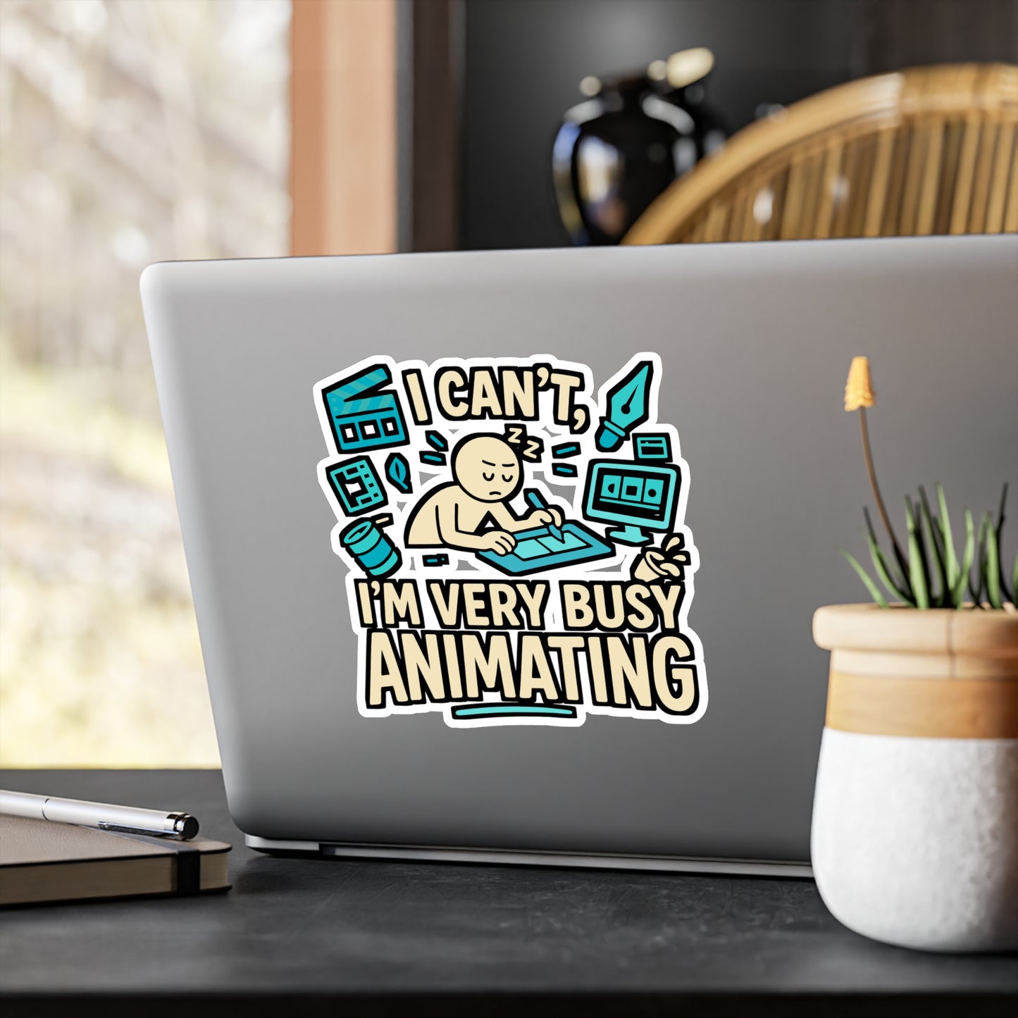 I Can’t I’m Very Busy Animating – Animator Sticker for Laptop or Water Bottle | Vinyl Animation Decal, Funny Animator Gift