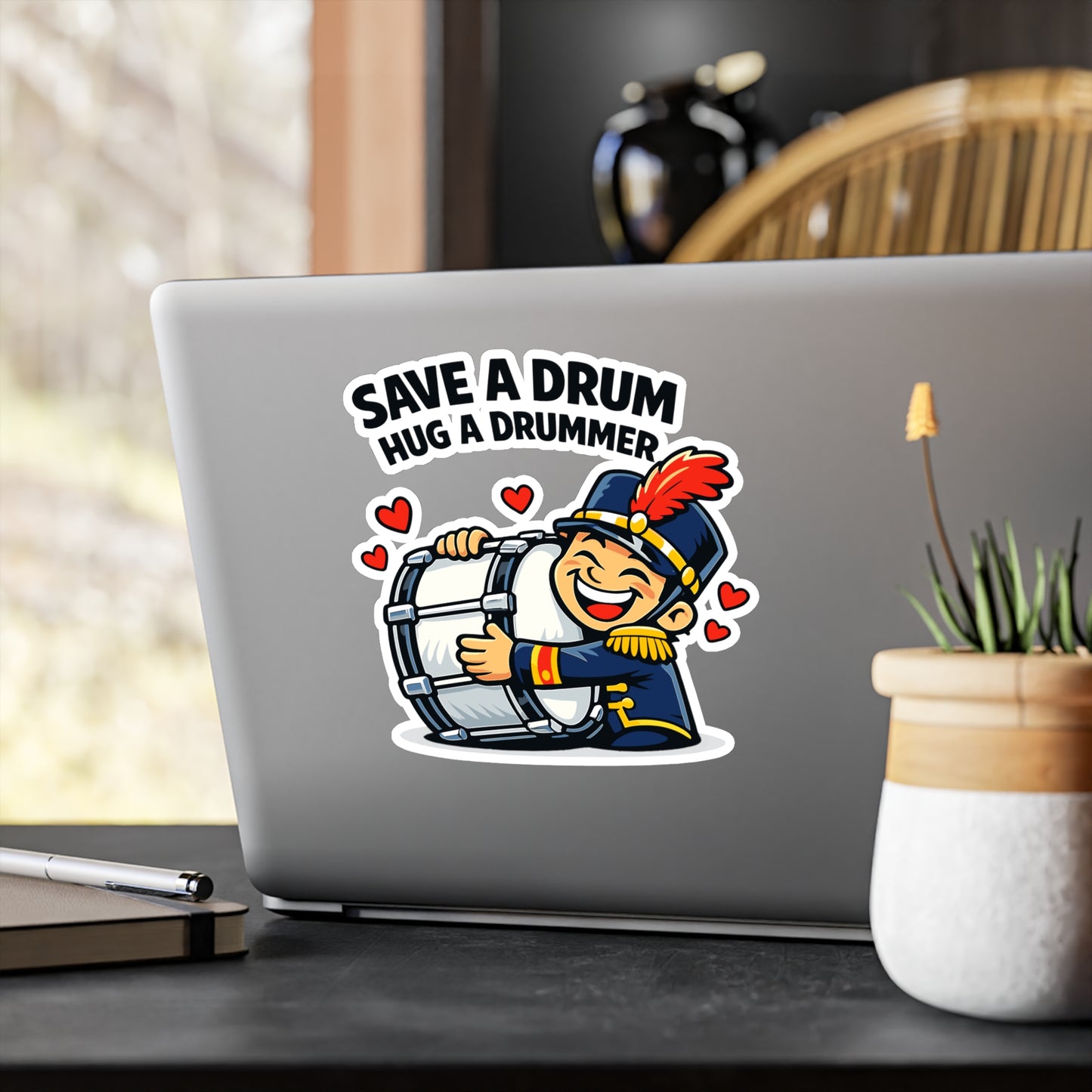 Marching Band Sticker Save a Drum, Hug a Drummer – Vinyl decals for Laptop or Water Bottle, drummer band director mellophone fans