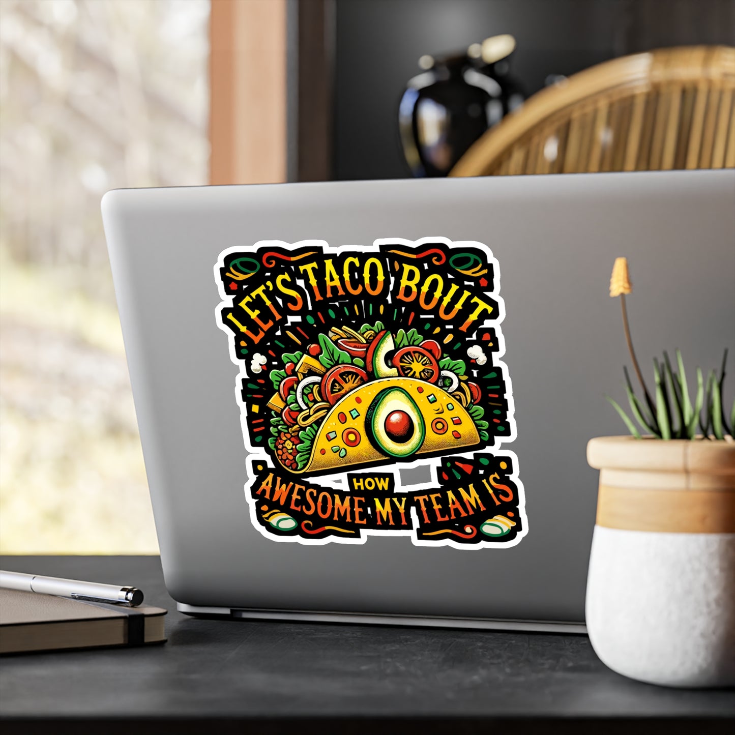 Let's Taco 'Bout How Awesome My Team Is - Taco Sticker for Laptop Sticker. Water Bottle Sticker, Vinyl Team Decal - Taco Gift