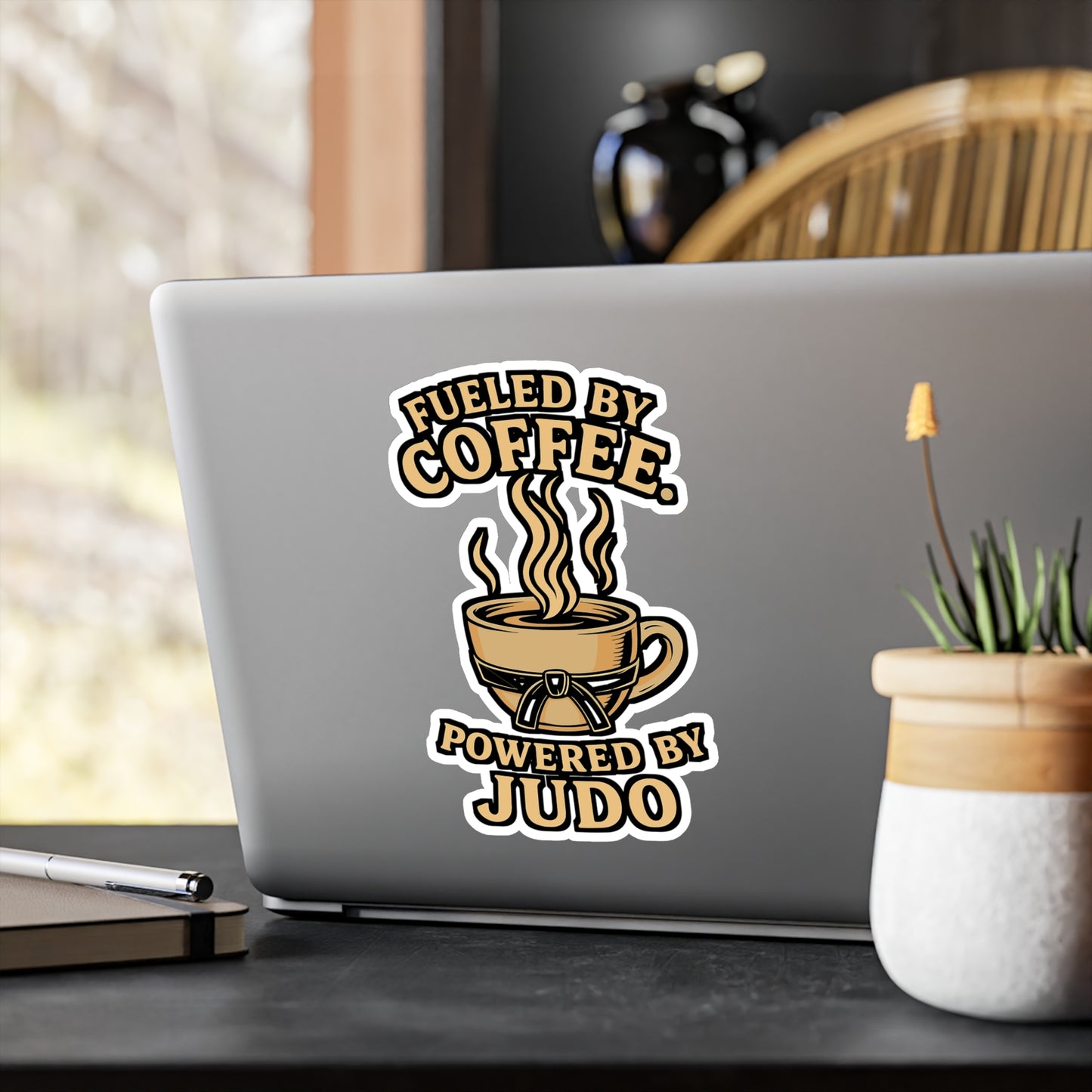 Fueled by Coffee Powered by Judo – Martial Arts Sticker for Laptop or Water Bottle | Vinyl Korean Decal, Funny Sports Gift