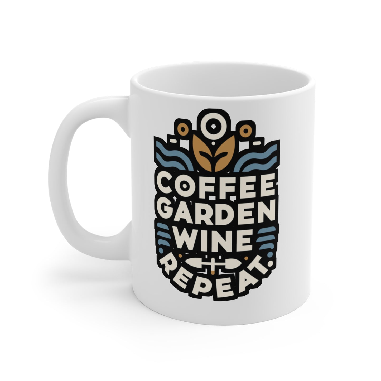 Coffee Garden Wine Repeat  - Gardening Mug for Coffee 11oz. Gardening Cup, White ceramic, Landscaper Mug - Gardening Gift