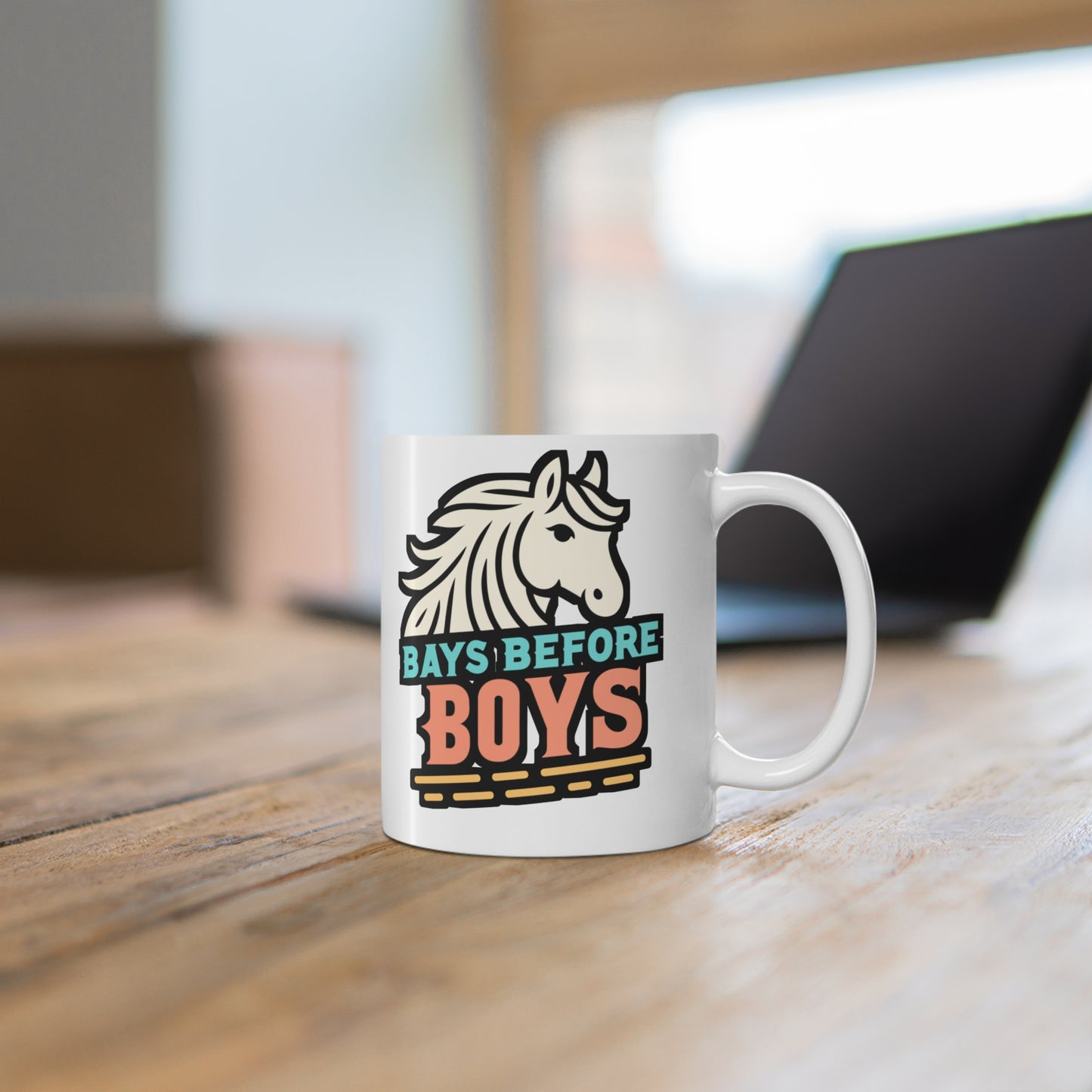 Bays Before Boys - Horse Mug for Coffee 11oz. Horse Cup, White ceramic, Pasture Mug, Neigh Tea Cup - Horse Gift