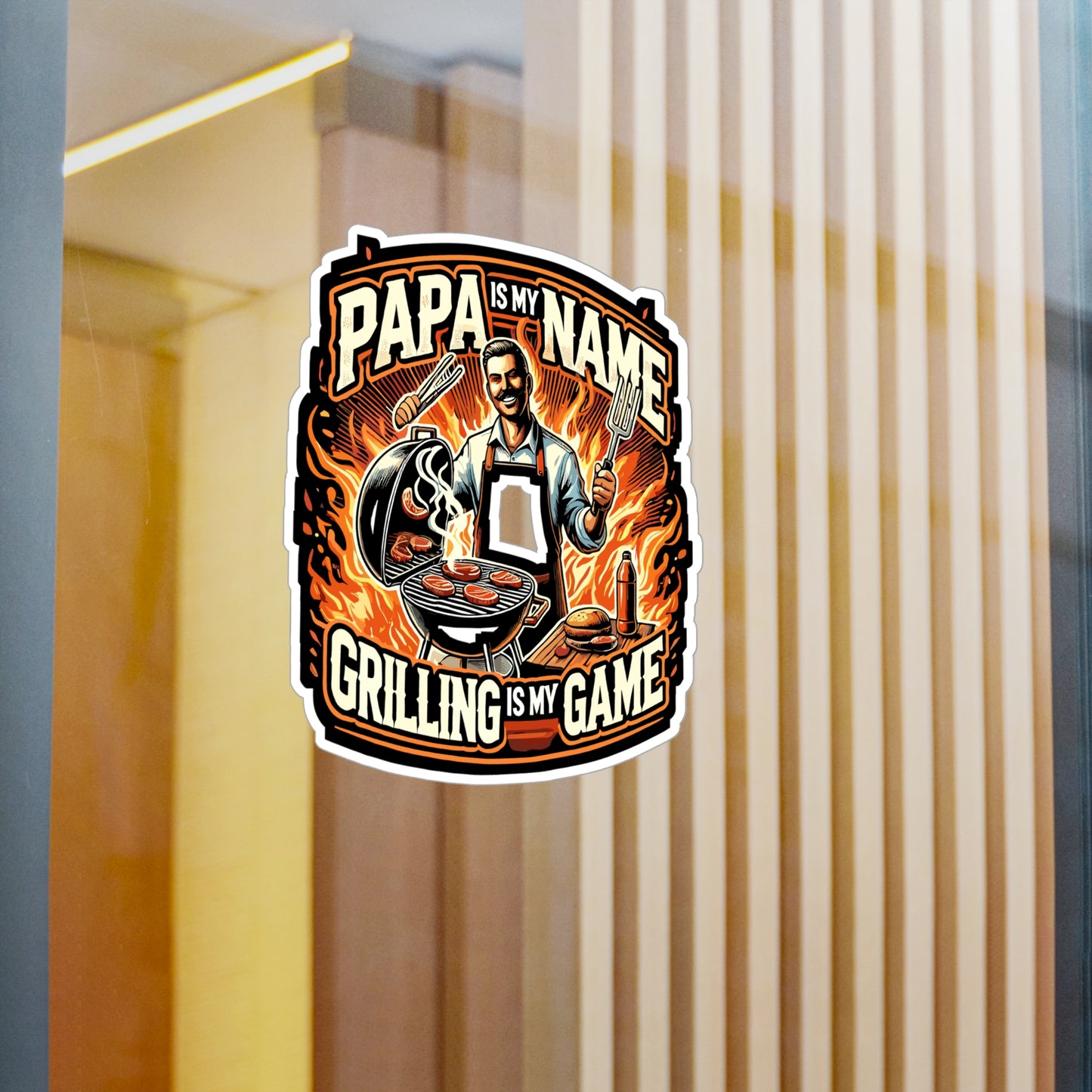 Papa Is My Name, Grilling Is My Game – Vinyl Grill Decal for Laptop or Water Bottle | Grilling Dad Gift