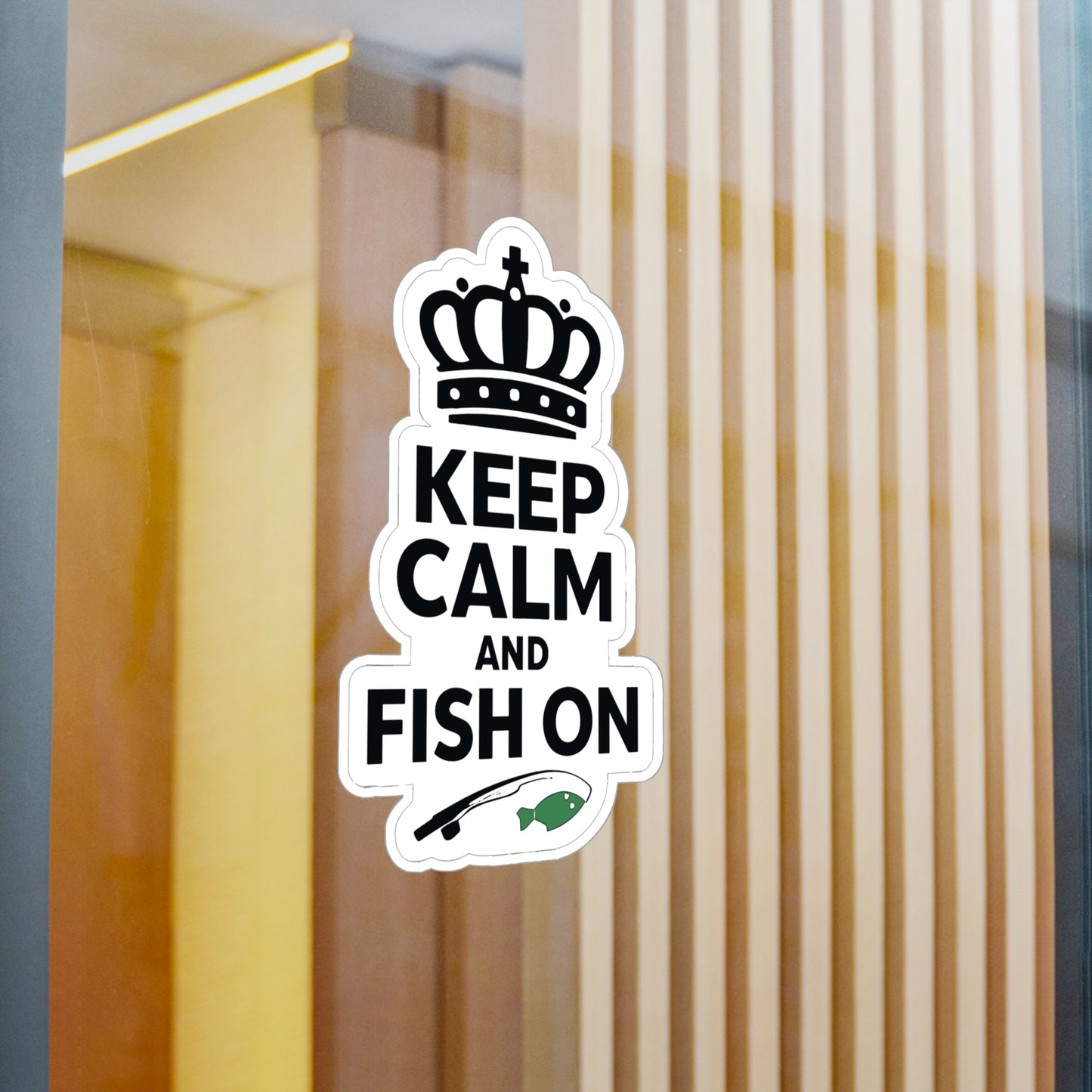 Fishing Sticker Keep Calm And Fish On – Waterproof Vinyl Decals for Laptop Water Bottle, Angling Lake Boating Design