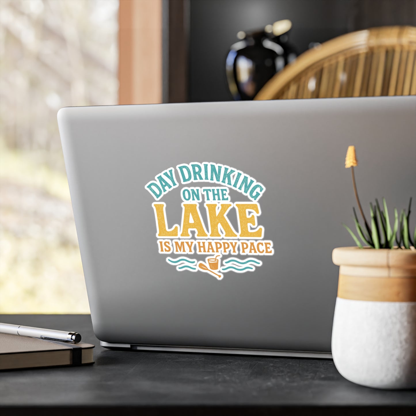 Day Drinking On The Lake Is My Happy Place – Boating Sticker for Laptop or Water Bottle – Funny Gift for Lake Lovers and Outdoor Enthusiasts
