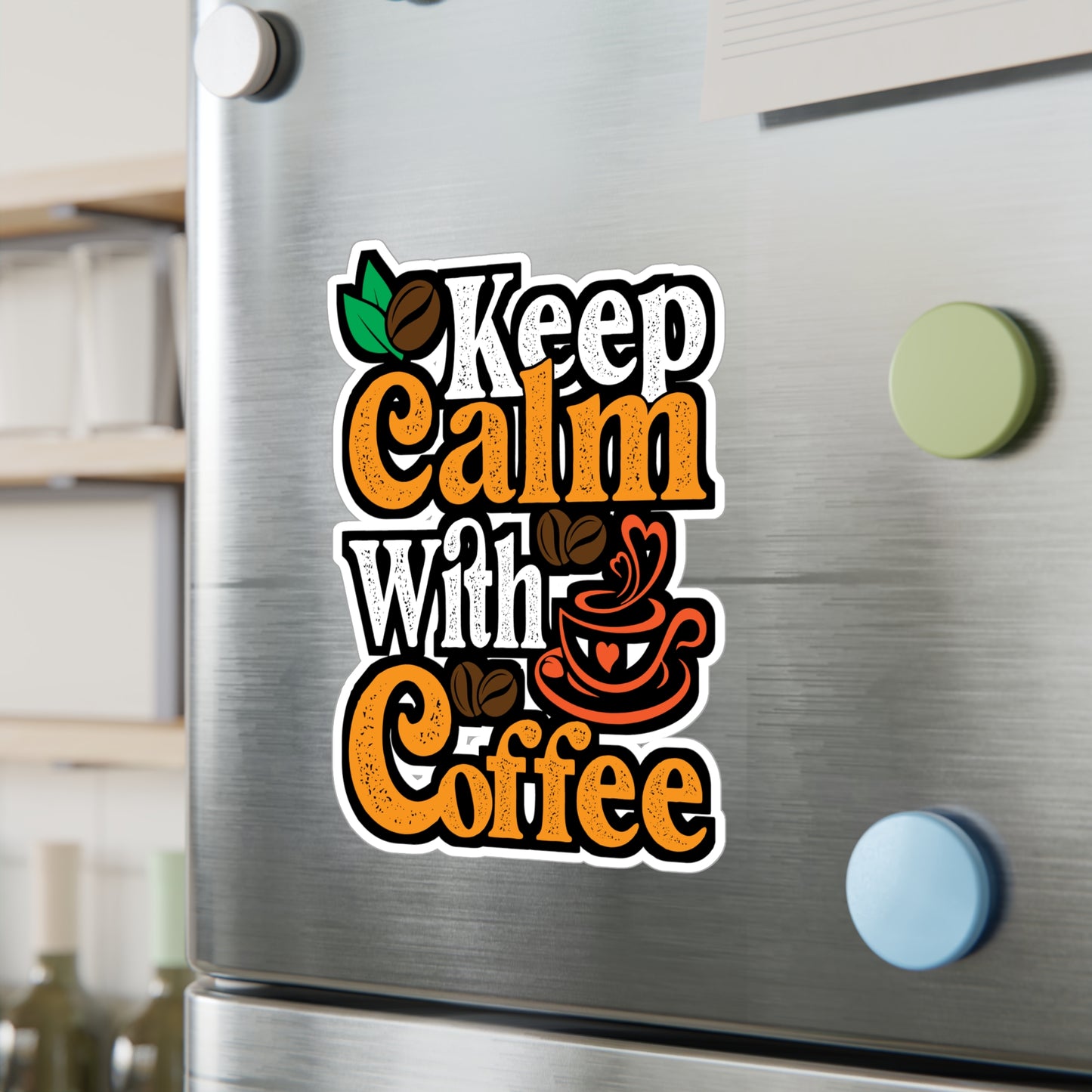 Keep Calm With Coffee - Coffee Sticker for Laptop Sticker. Water Bottle Sticker, Vinyl Cappuccino Decal - Coffee Gift