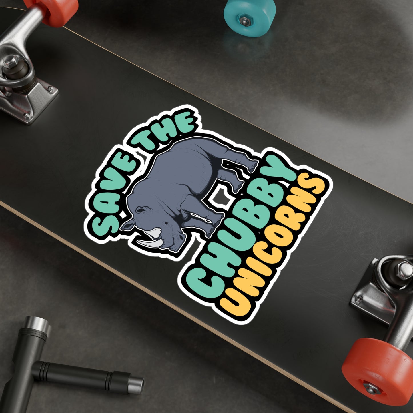 Save The Chubby Unicorns - Rhino Sticker for Laptop Sticker. Water Bottle Sticker, Vinyl Rhinoceros Decal - Rhino Gift