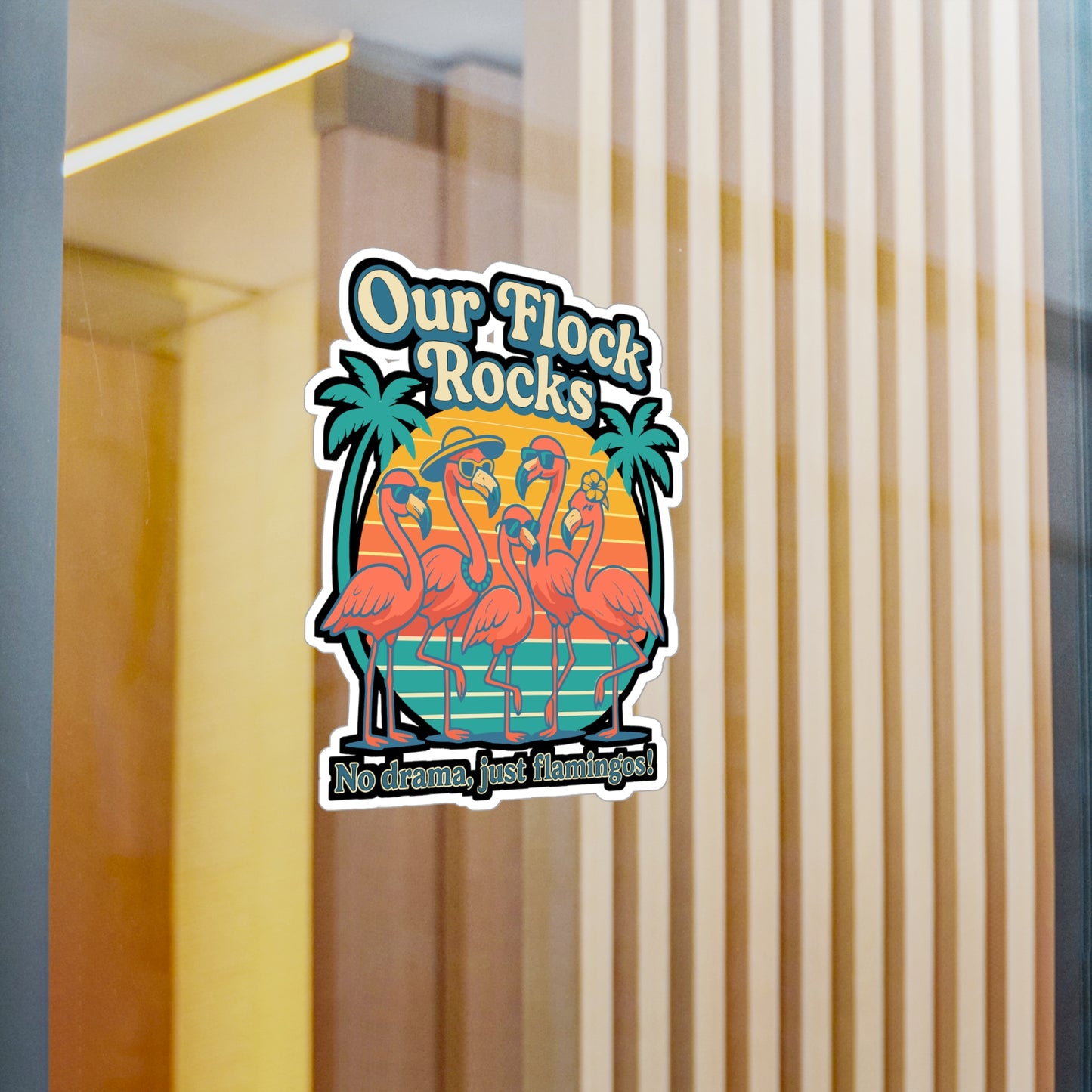 Our Flock Rocks - Flamingo Sticker for Laptop, Water Bottle, Fun Gift for Women, Teens, Flamingo Lover Accessory