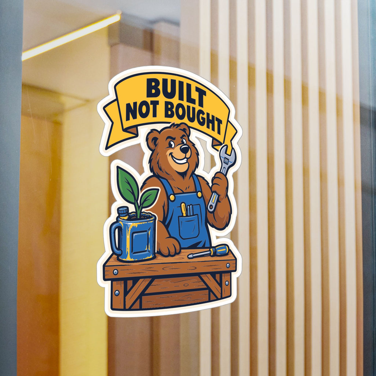 Upcycling Sticker – Built Not Bought Art decals for Laptop and Water Bottle Celebrating Recycling and Sustainability