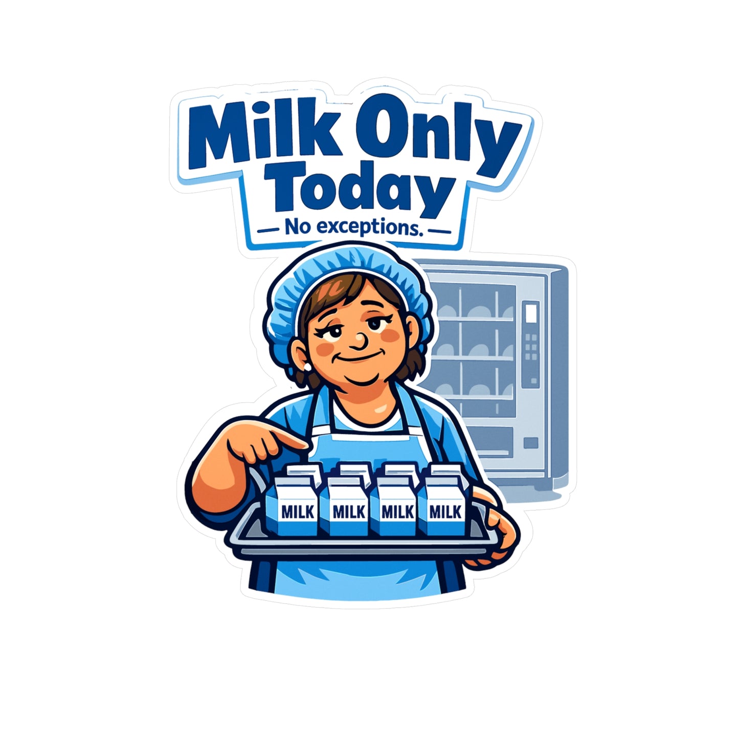 Lunch Lady Sticker "Milk Only Today" Funny School Canteen Design Waterproof Vinyl decals for Laptop, Water Bottle