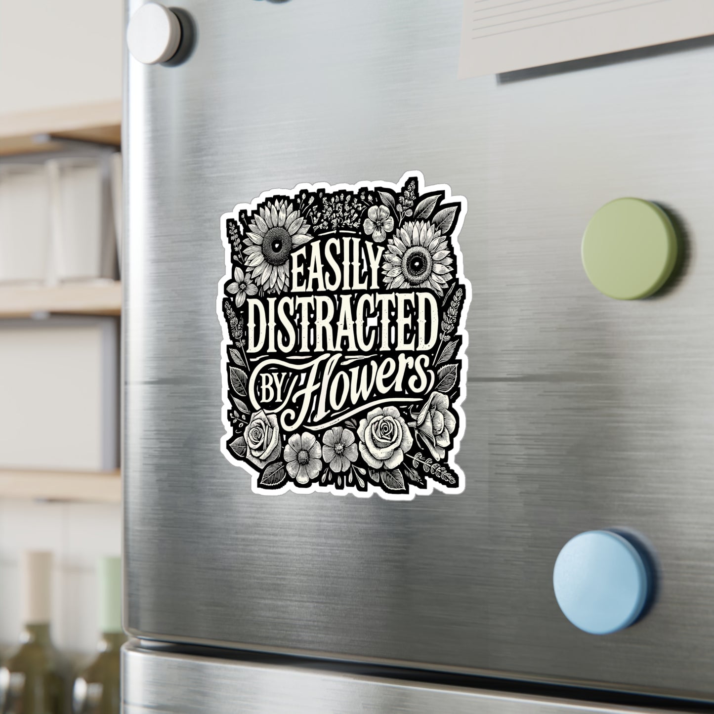 Easily Distracted By Flowers – Gardening Sticker for Laptop or Water Bottle | Vinyl Flower Decal | Gardening Gift for Plant Lovers