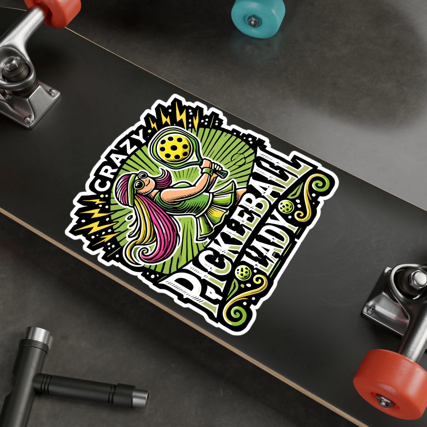 Crazy Pickleball Lady - Pickleball Sticker for Laptop Sticker. Water Bottle Sticker, Vinyl Dink Decal - Pickleball Gift