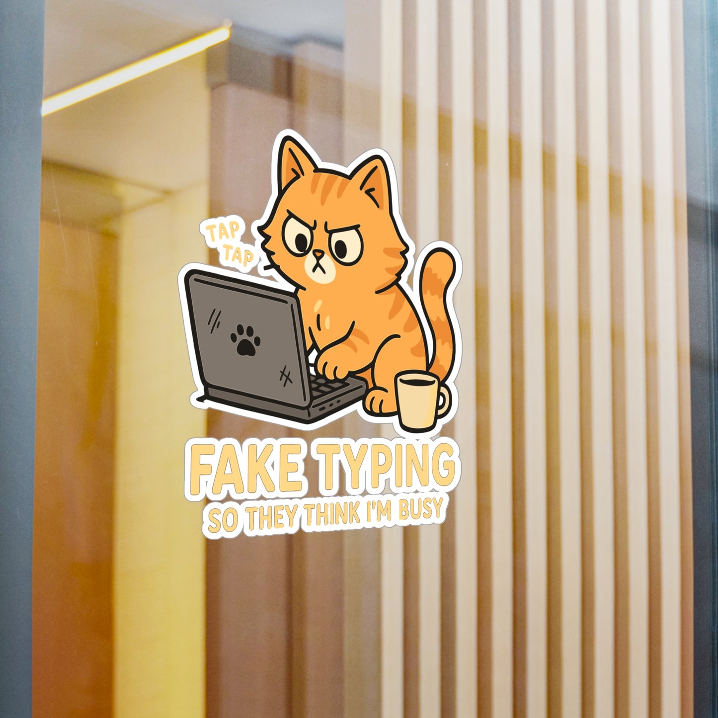 Cat Sticker - "Fake Typing So They Think Im Busy" Funny Cat Decals for Laptop or Water Bottle, Vinyl Procrastination Distraction Gift, Remote Work