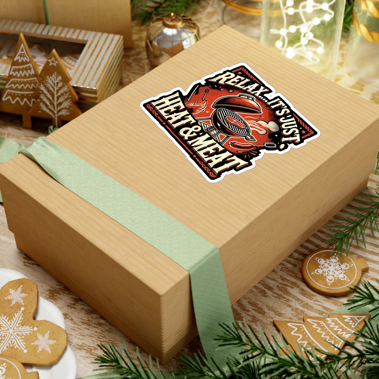 Relax It's Just Heat and Meat - BBQ Sticker for Laptop Sticker. Water Bottle Sticker, Vinyl Grilling Decal - BBQ Gift