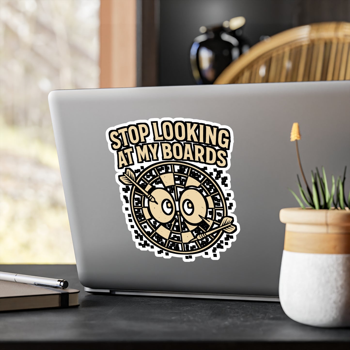 Stop Looking At My Boards – Funny Dart Sticker for Laptop or Water Bottle | Vinyl Dartboard Decal, Player Gift