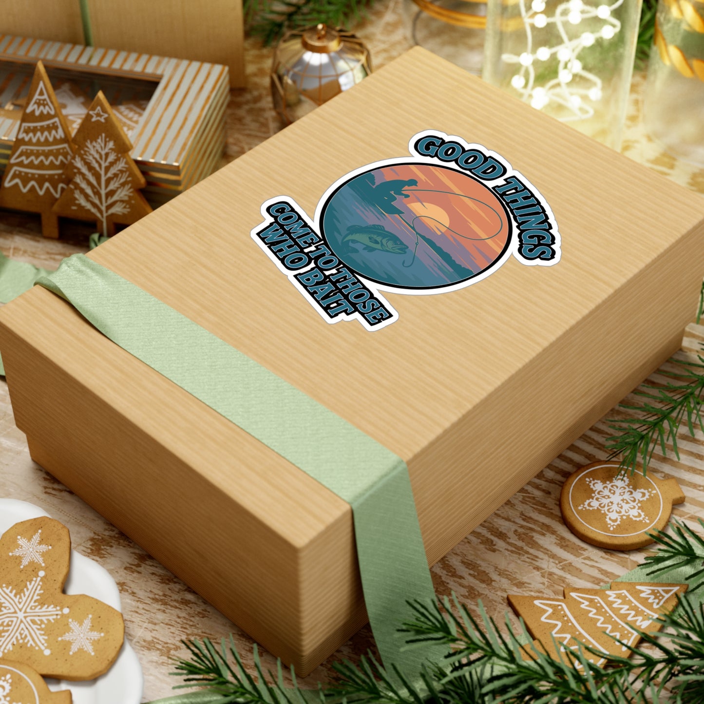 Fishing Sticker – “Good things come to those who bait” Decals for Angler & Fisherman, Waterproof Vinyl for Laptop, Water Bottle, Angling Gift