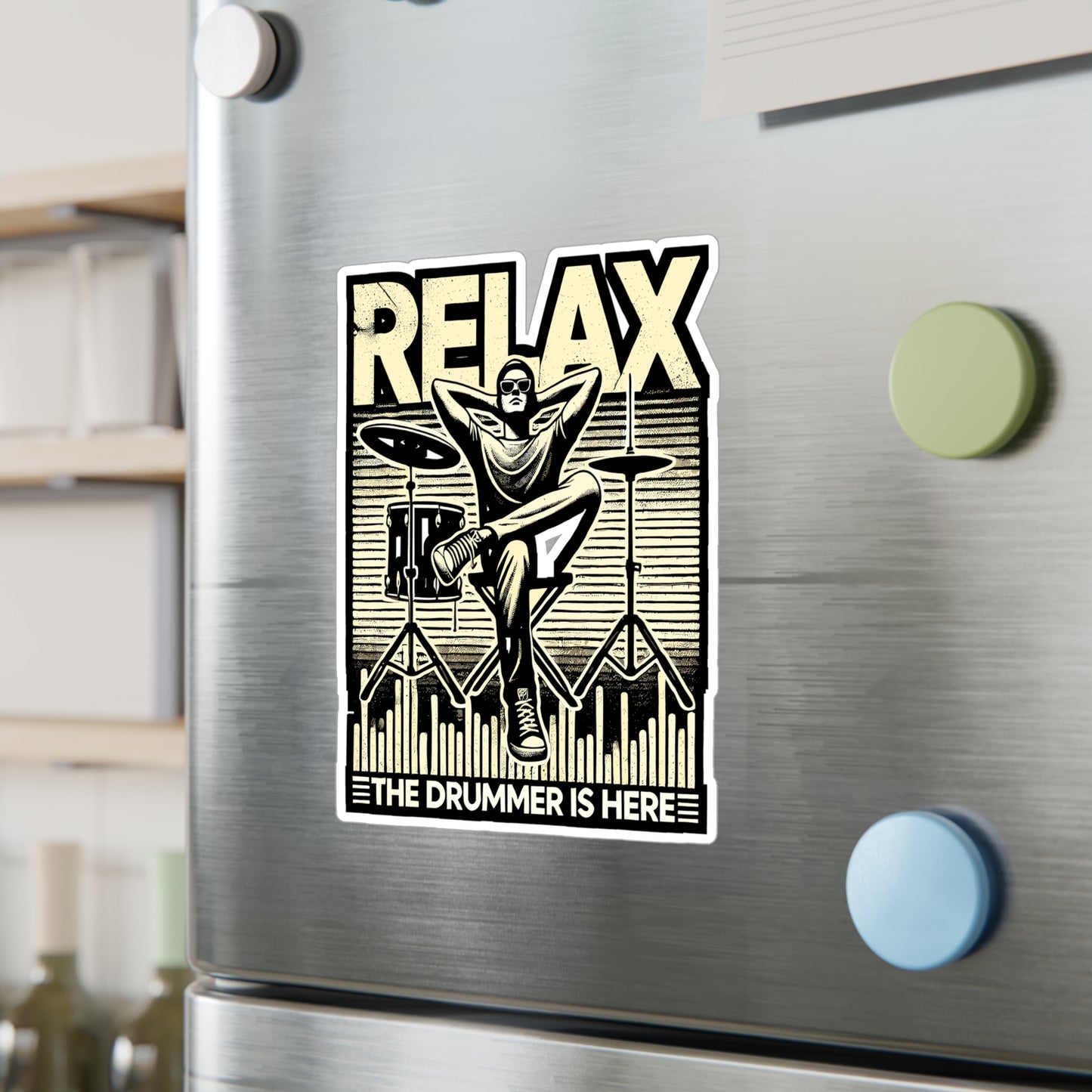 Relax The Drummer Is Here - Drummer Sticker for Laptop Sticker. Water Bottle Sticker, Vinyl Drumming Decal - Drummer Gift
