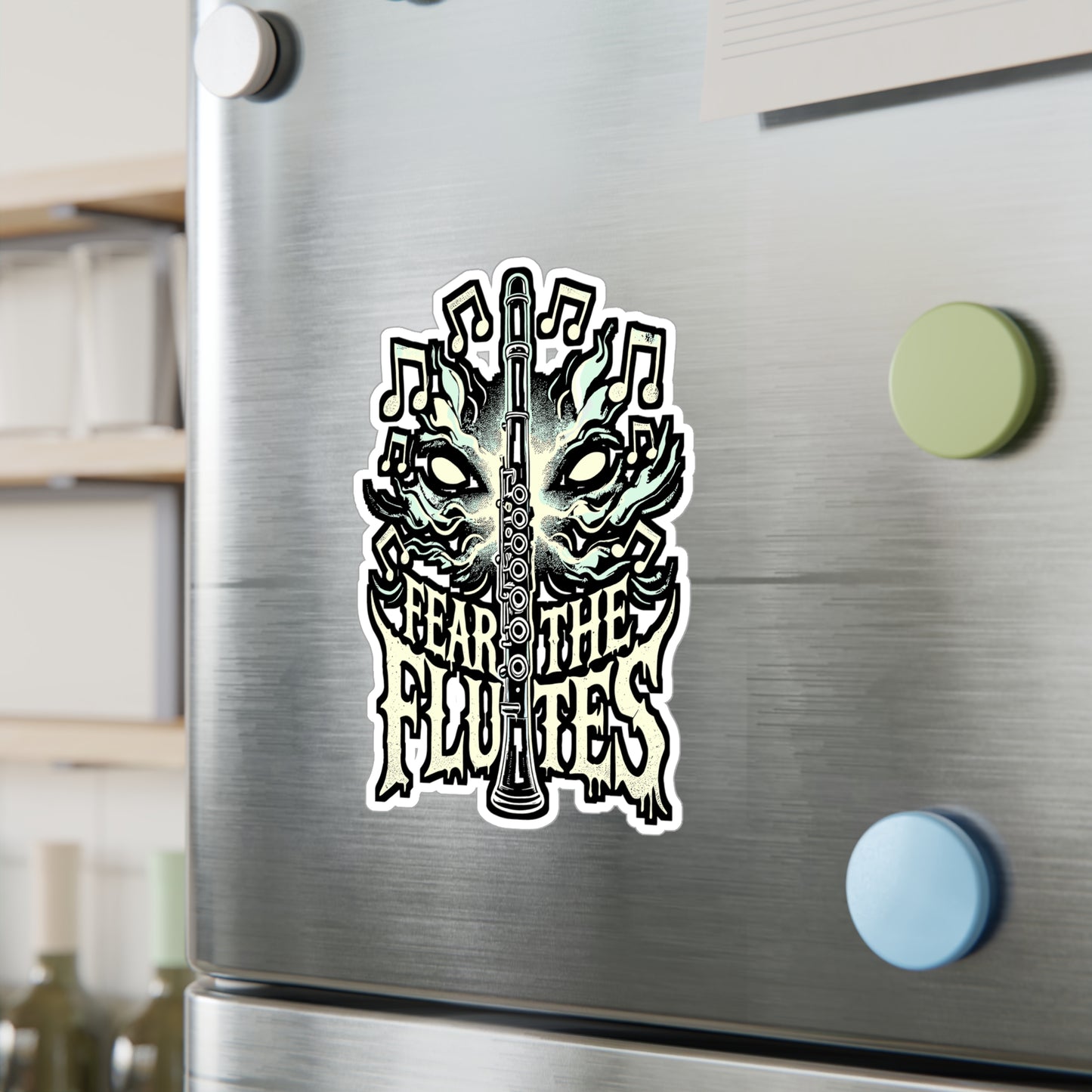 Fear The Flutes – Flute Sticker for Laptop, Car Window or Water Bottle | Marching Band Gift, Vinyl Treble Clef Decal