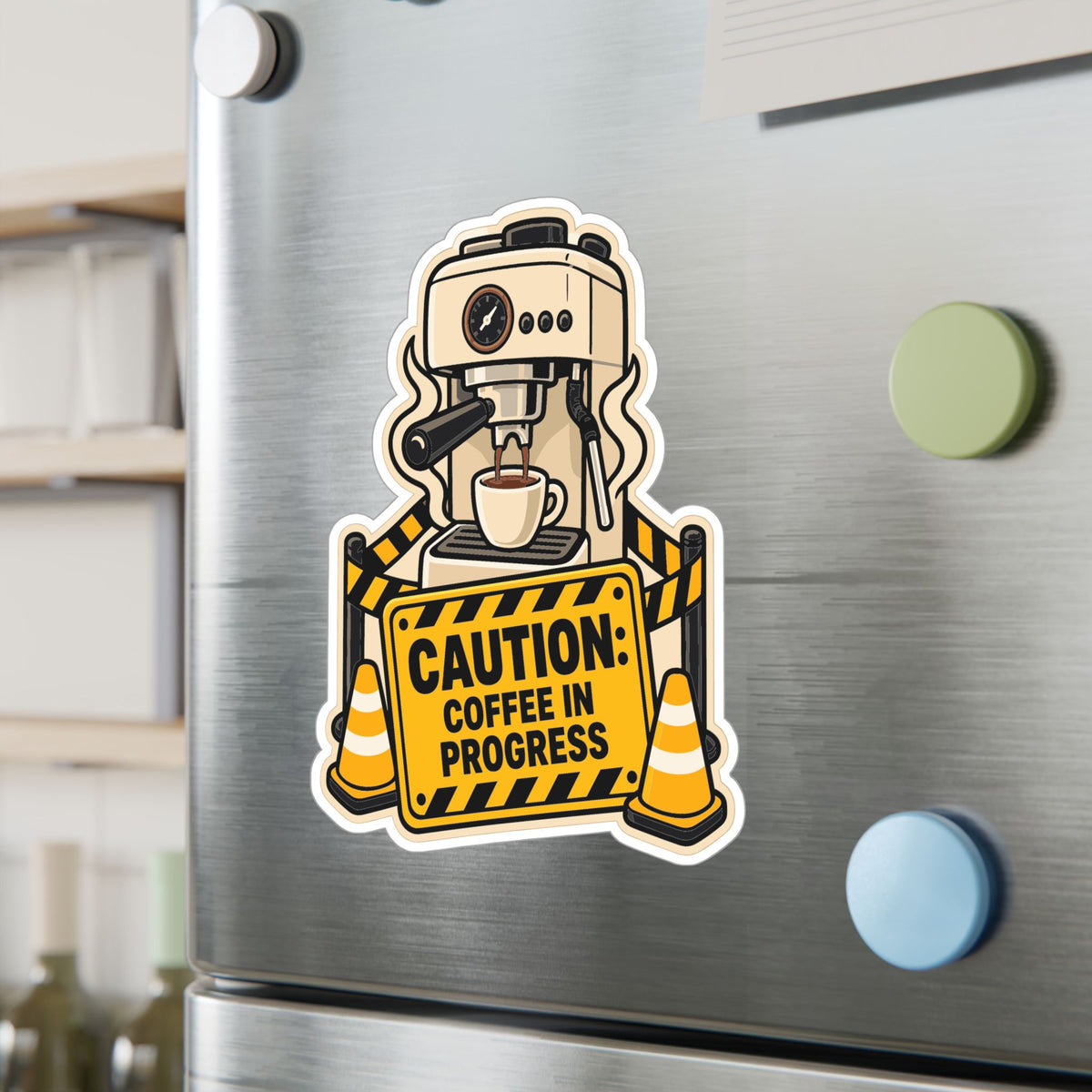 Espresso Sticker - Caution: Coffee in Progress - Fun Decals for Your Grinder or Digital Scale