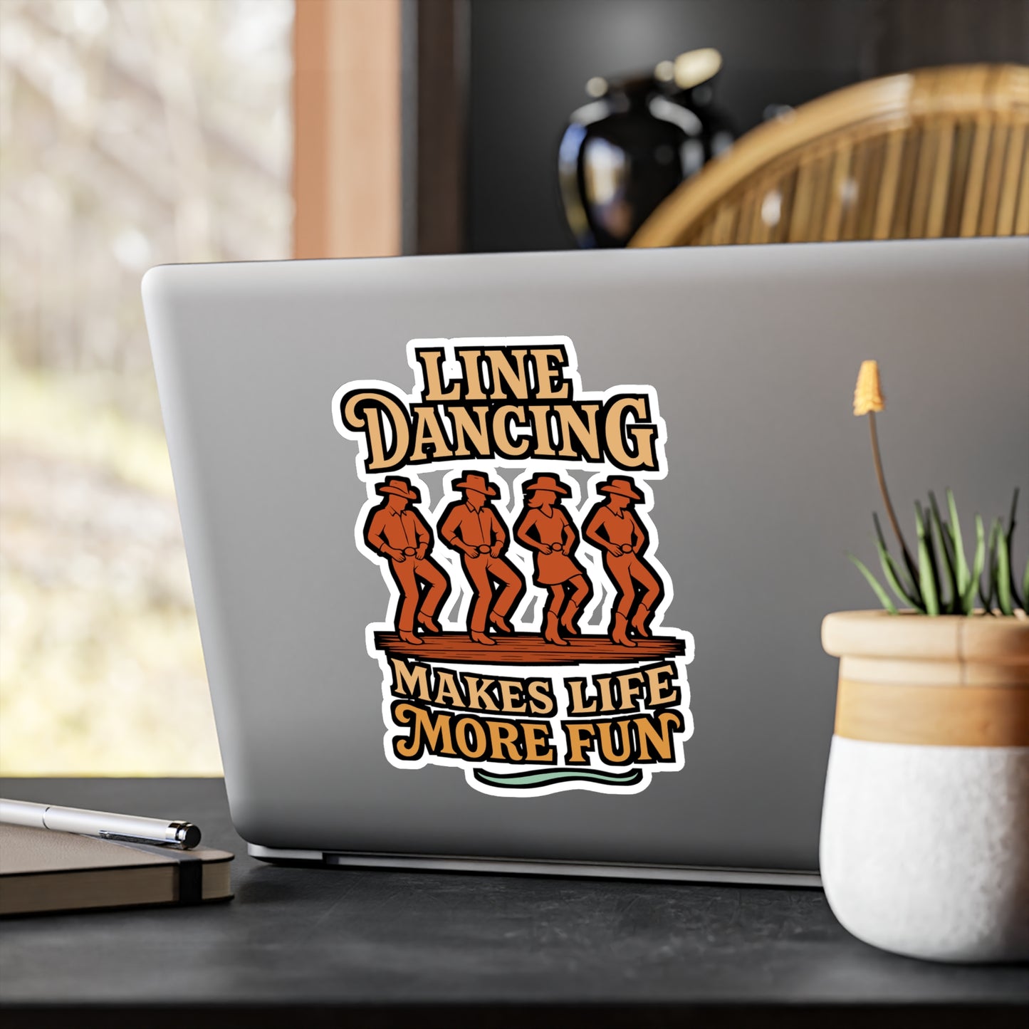 Line Dancing Makes Life More Fun – Line Dance Sticker for Laptop, Water Bottle, Vinyl Dancer Decal | Dance Gift