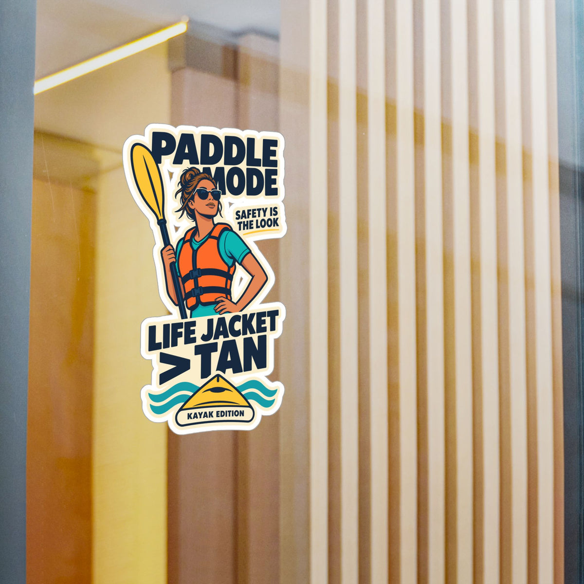 Kayak Sticker - Life Jacket Over Tan Design for Kayaking and Rowing Fans, Kayaker Decals for Laptop or Water Bottle