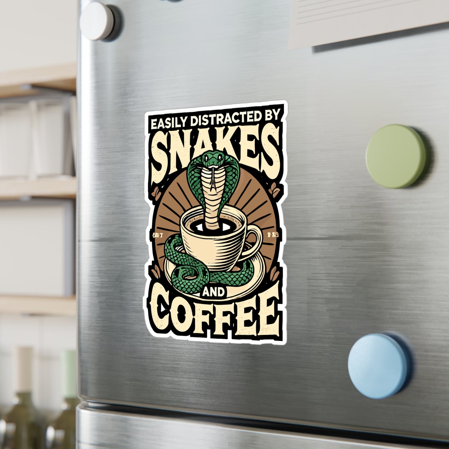 Easily Distracted By Snakes And Coffee - Snakes Sticker for Laptop Sticker. Water Bottle Sticker, Vinyl Reptiles Decal - Snakes Gift