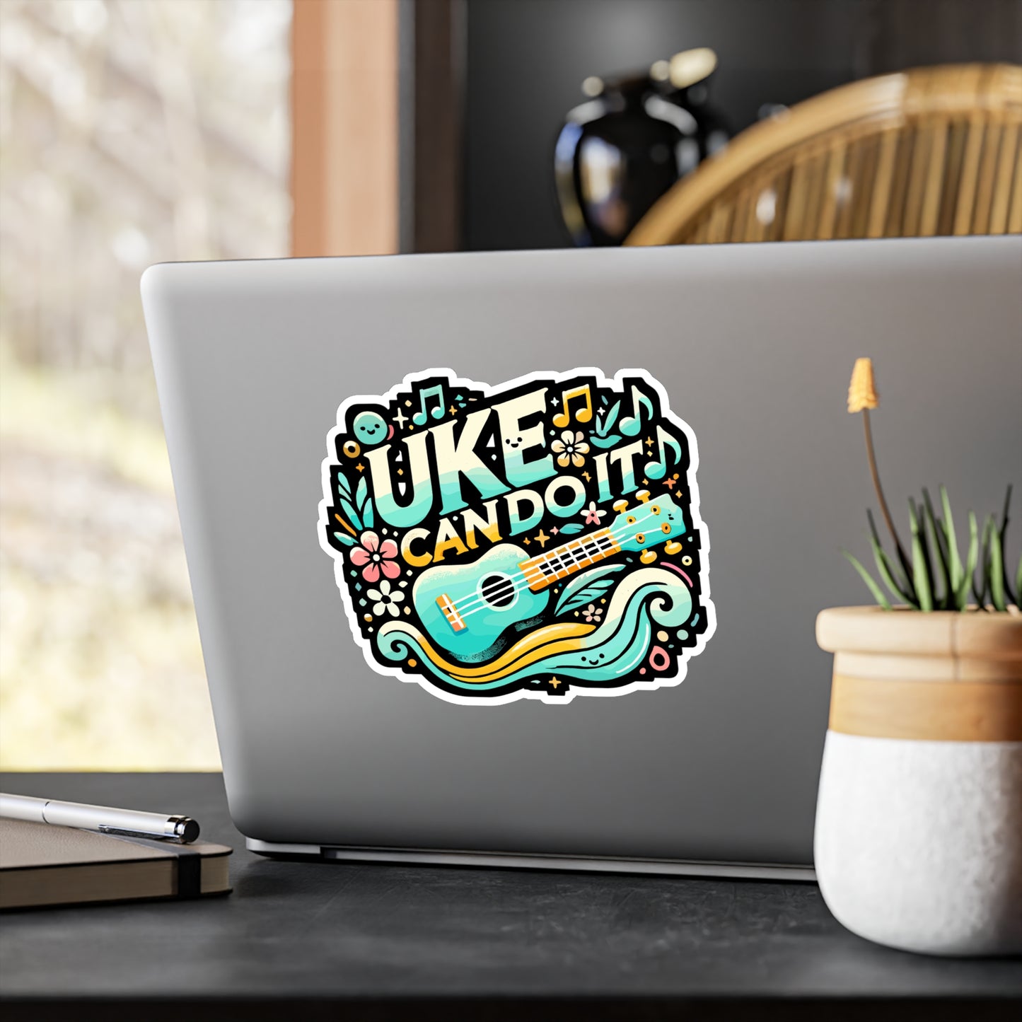 Uke Can Do It - Ukulele Sticker for Car Window Laptop Sticker. Water Bottle Sticker, Vinyl Musician Decal, Uke Sticker - Ukulele Gift