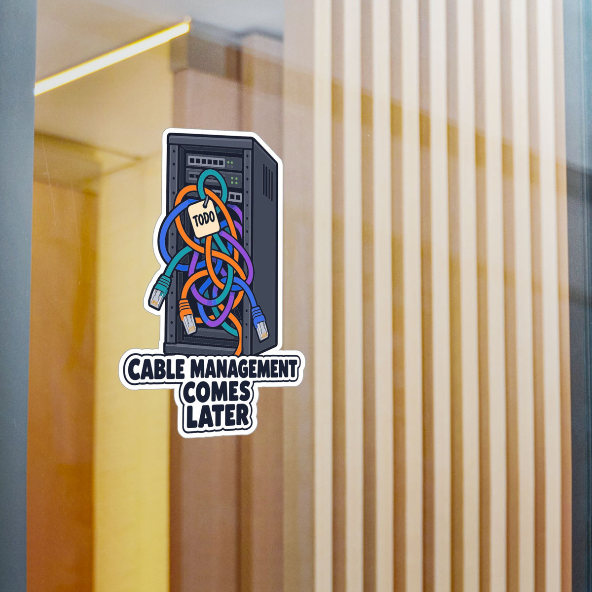 Tech Sticker – Cable Management Comes Later, Funny Reboot Button and Bandage Design Decals for Laptop and Water Bottle