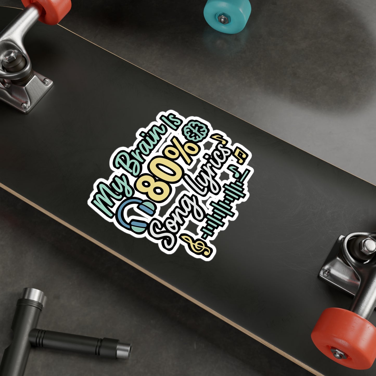 Music Sticker – “My Brain Is 80% Song Lyrics” Decals for Laptop, Water Bottle, Waterproof Vinyl, Singing Singer Microphone Gift