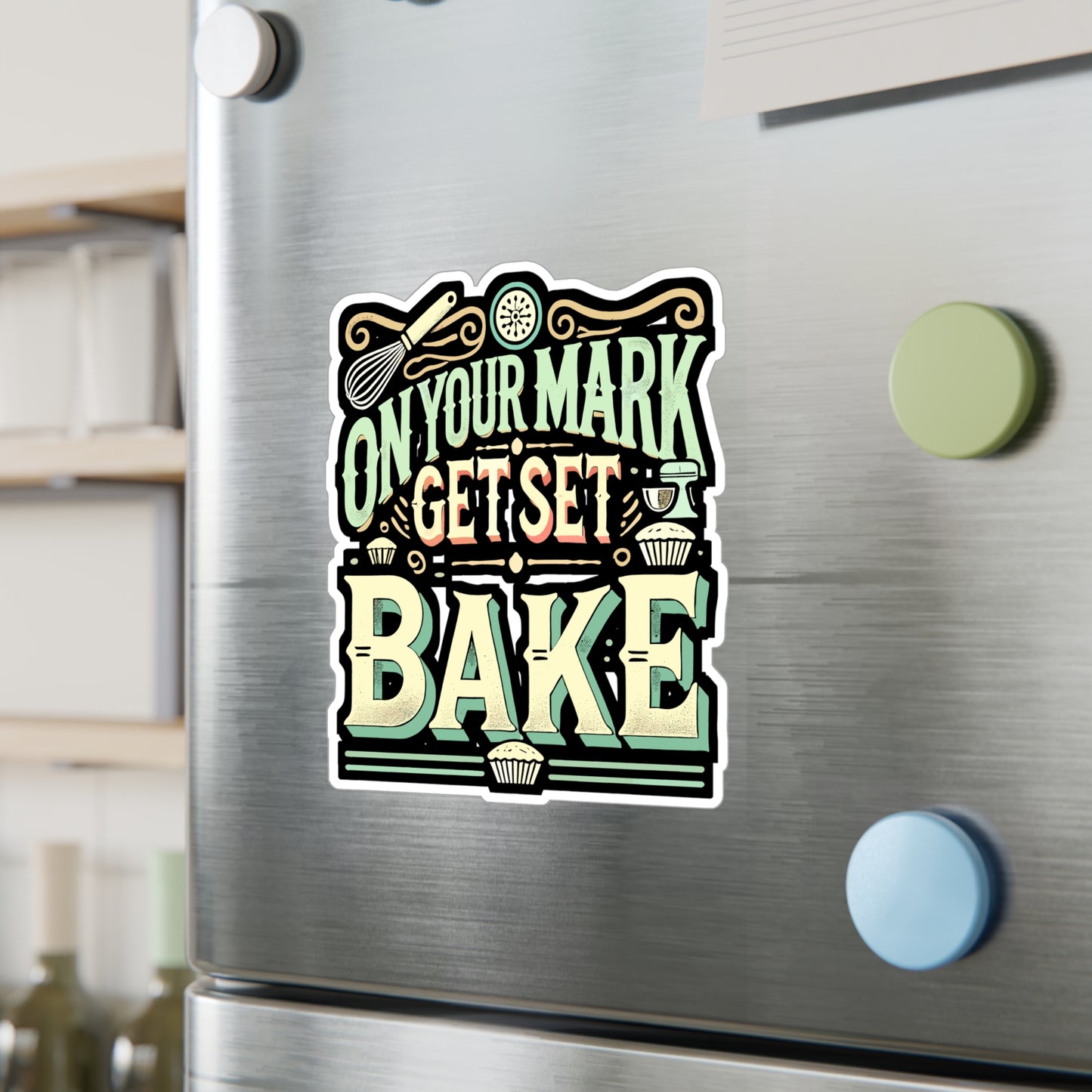 On Your Mark Get Set Bake - Baker Sticker for Car Window Laptop Sticker. Water Bottle Sticker, Vinyl Cake Decal, Baking Sticker - Baker Gift