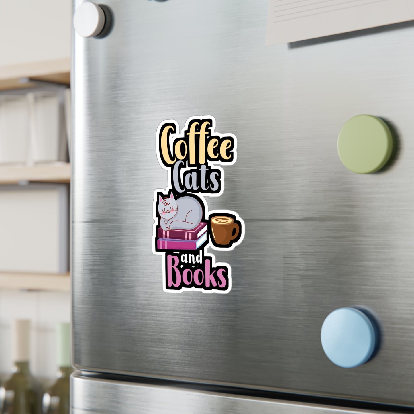 Coffee Cats Books - Coffee Sticker for Wall, Laptop, Window, Truck, Car Coffee Gift Vinyl Cats Decal Sticker