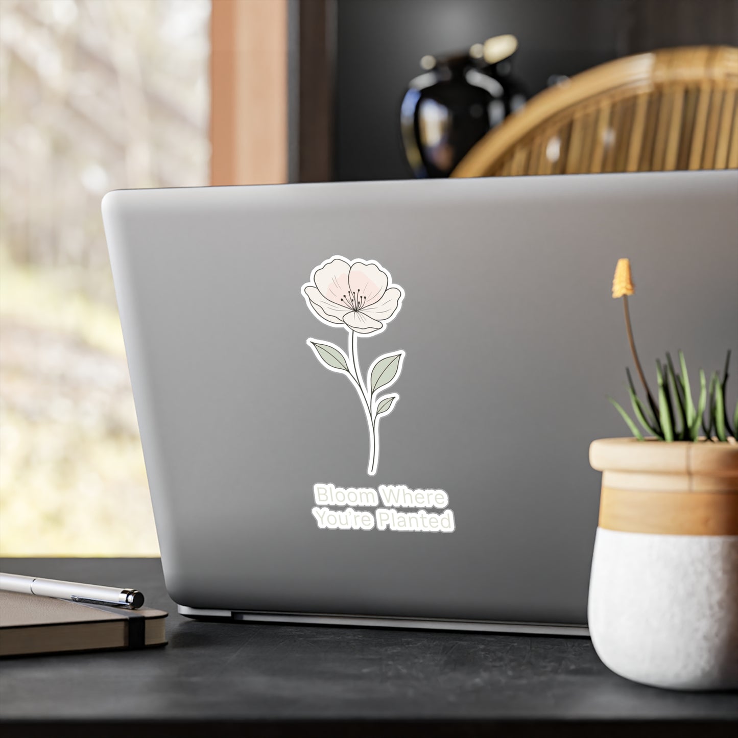 Minimalist Sticker – Bloom Where Youre Planted Lineart Floral Botanical Decals, Waterproof Vinyl for Laptop or Water Bottle