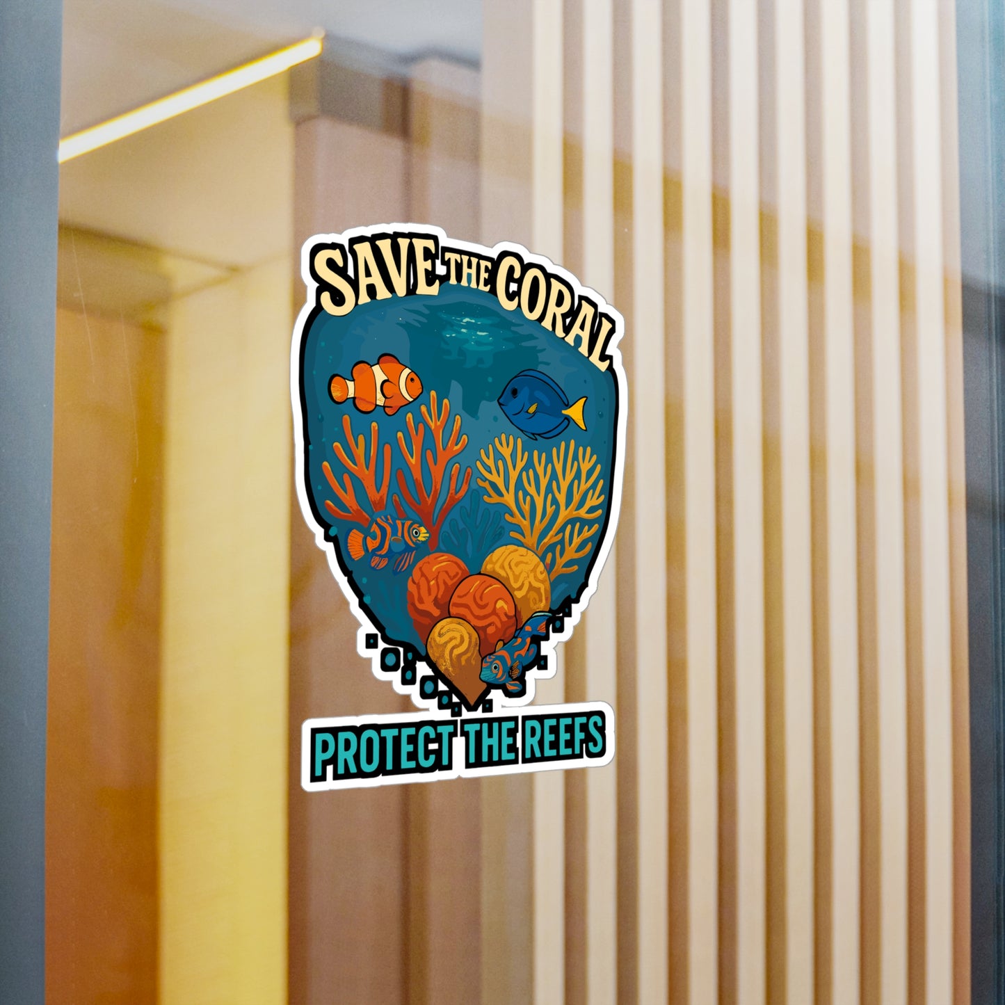 Save The Coral Protect The Reefs – Ocean Conservation Sticker for Laptop or Water Bottle | Vinyl Reef Decal, Marine Life Gift